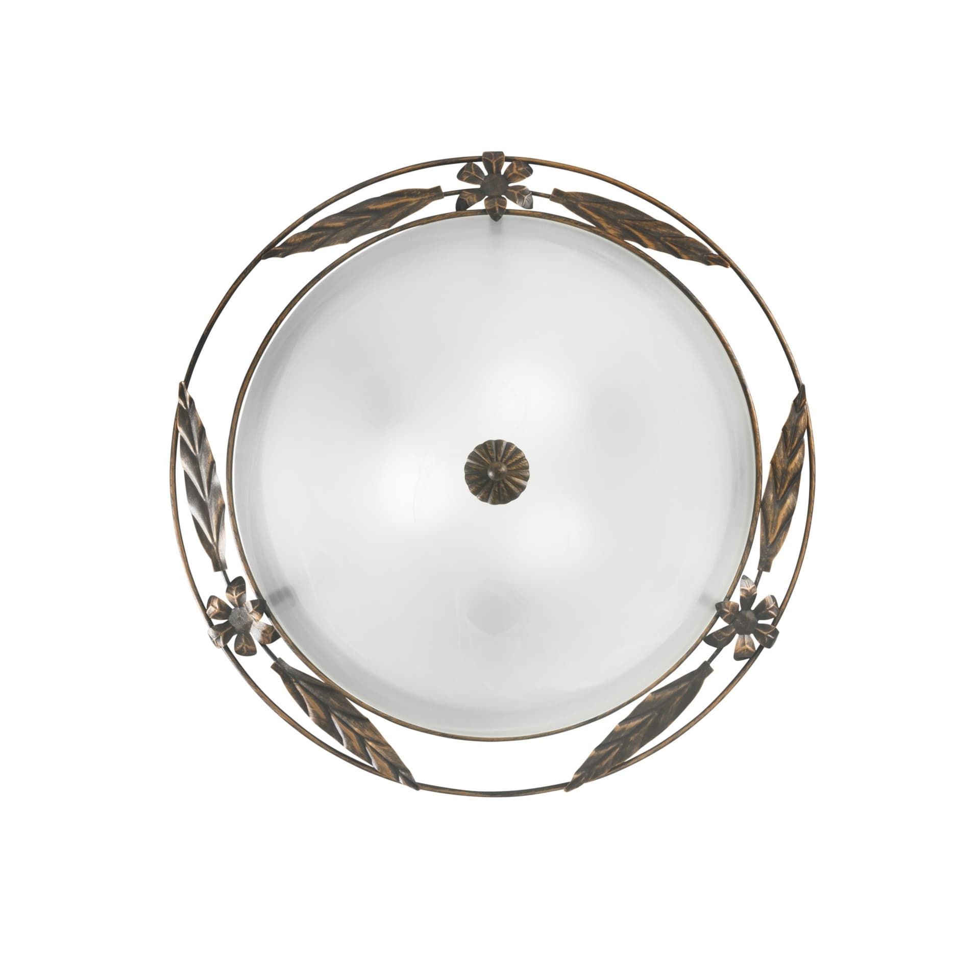 Plafoniera Classica tonda in Vetro Bianco Cornice Metallo anticato Disponibile in 2 dimensioni 2X 3XE27 - 7