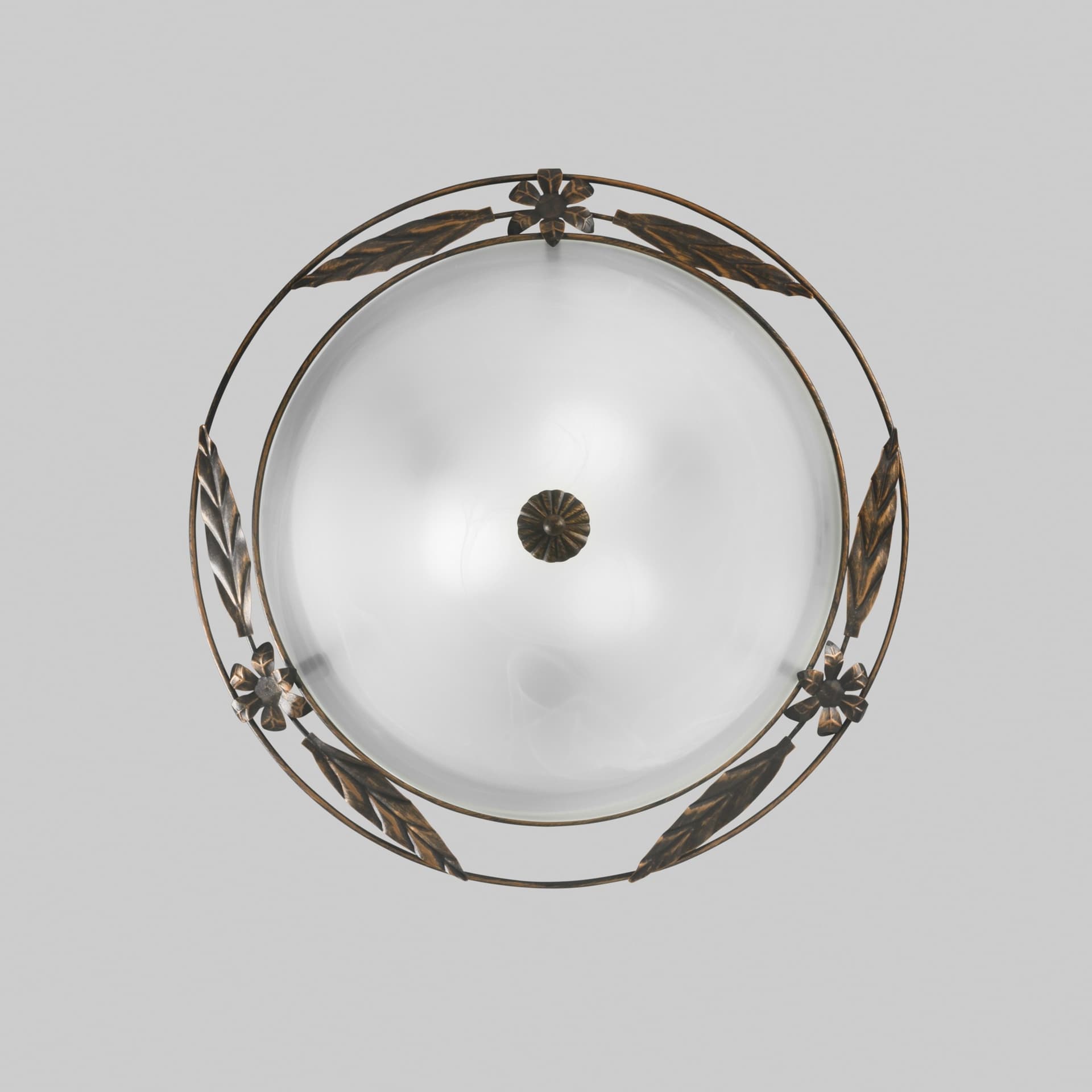 Plafoniera Classica tonda in Vetro Bianco Cornice Metallo anticato Disponibile in 2 dimensioni 2X 3XE27 - 8