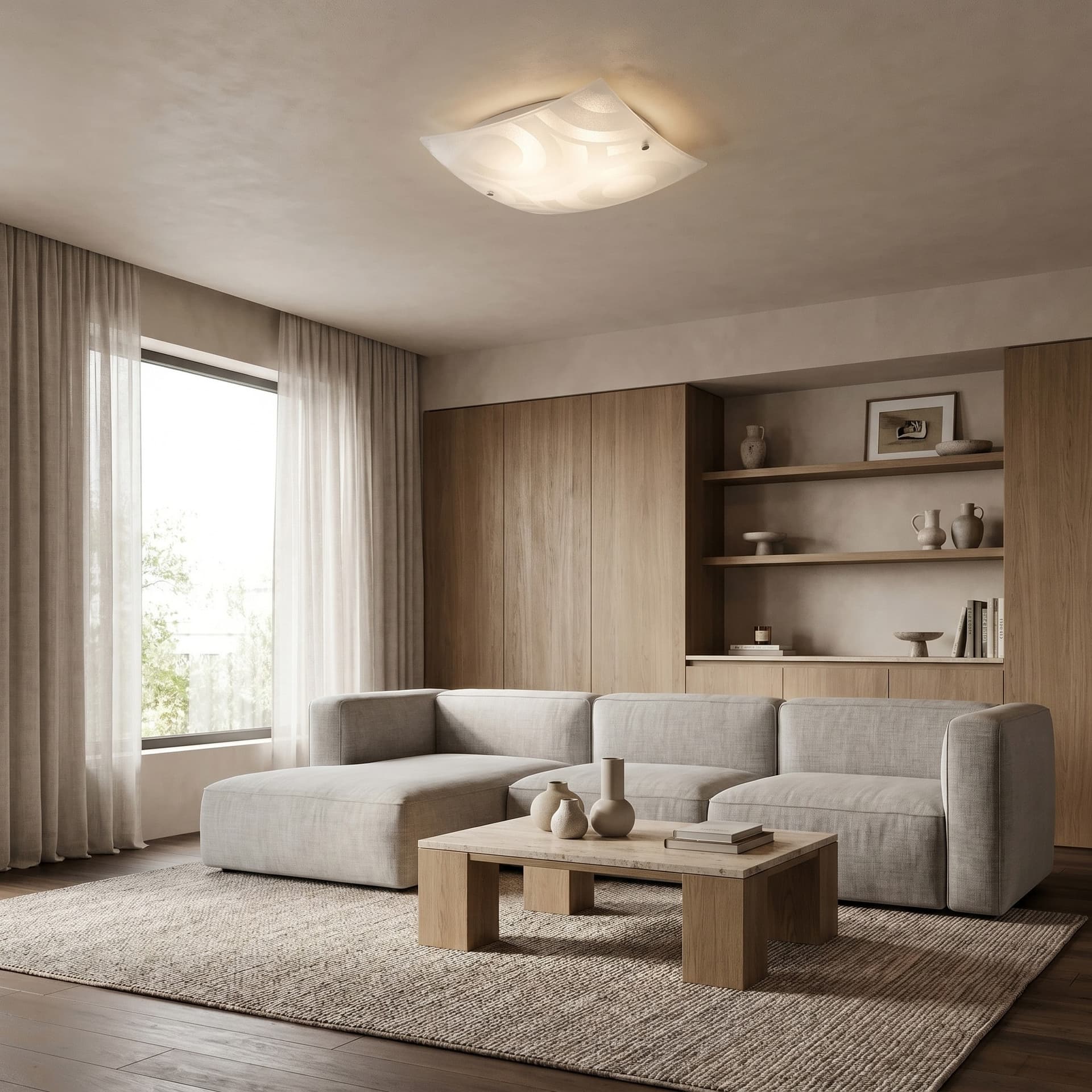 Plafoniera Quadrata Disponibile in 3 dimensioni In vetro graniglia Decoro a cerchi bianco 2X 3X 4XE27 - 2