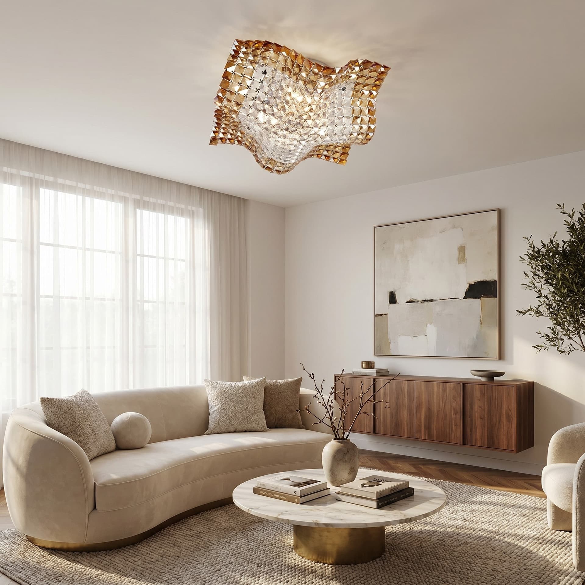 Lampada da Soffitto a onda per interni adatta a camere e living Cristalli K9 Color ambra Luce 4XG9 - 2