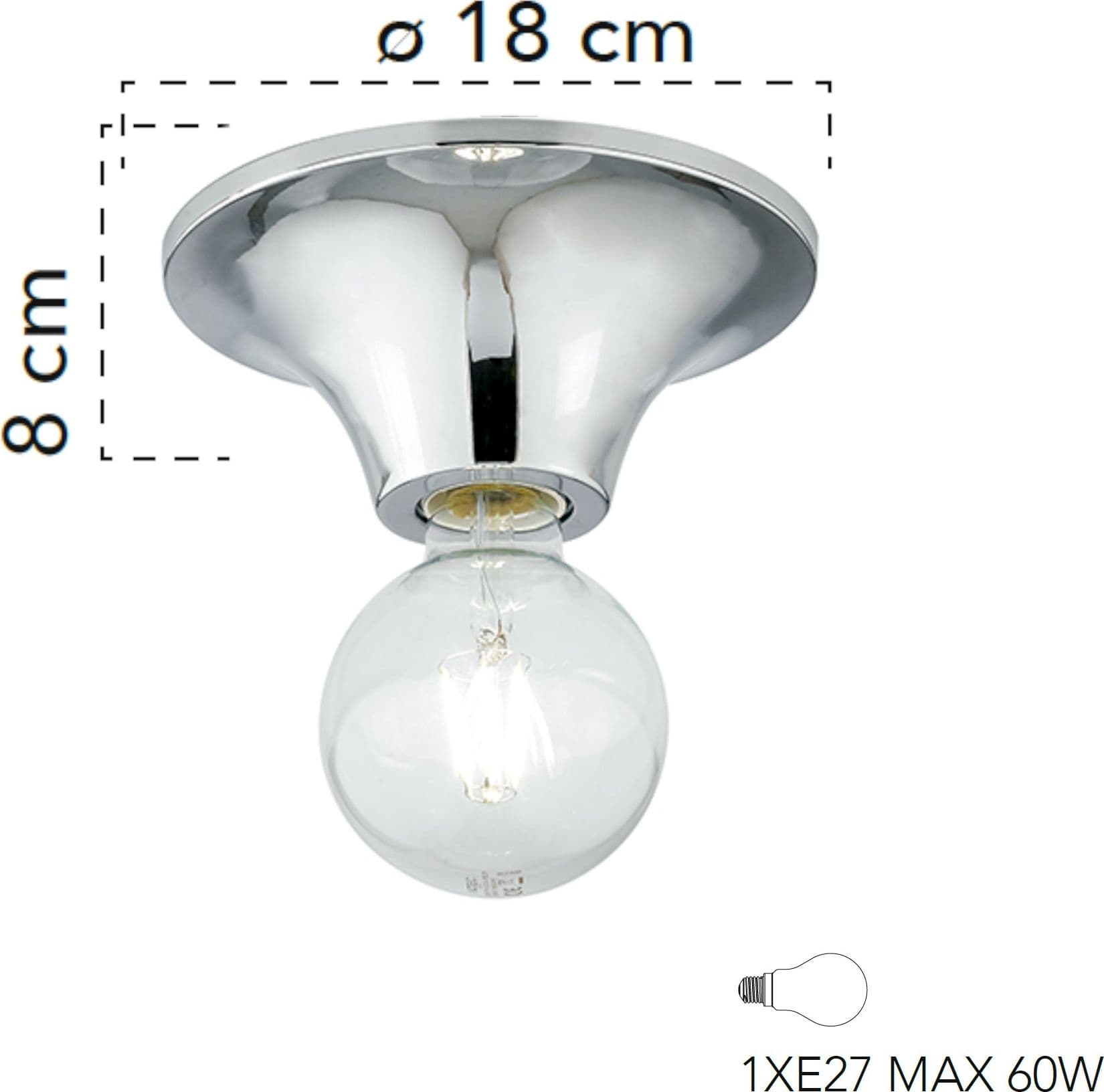 Plafoniera a soffitto per interno 60W E27 diametro 18cm cromo VISION - 2
