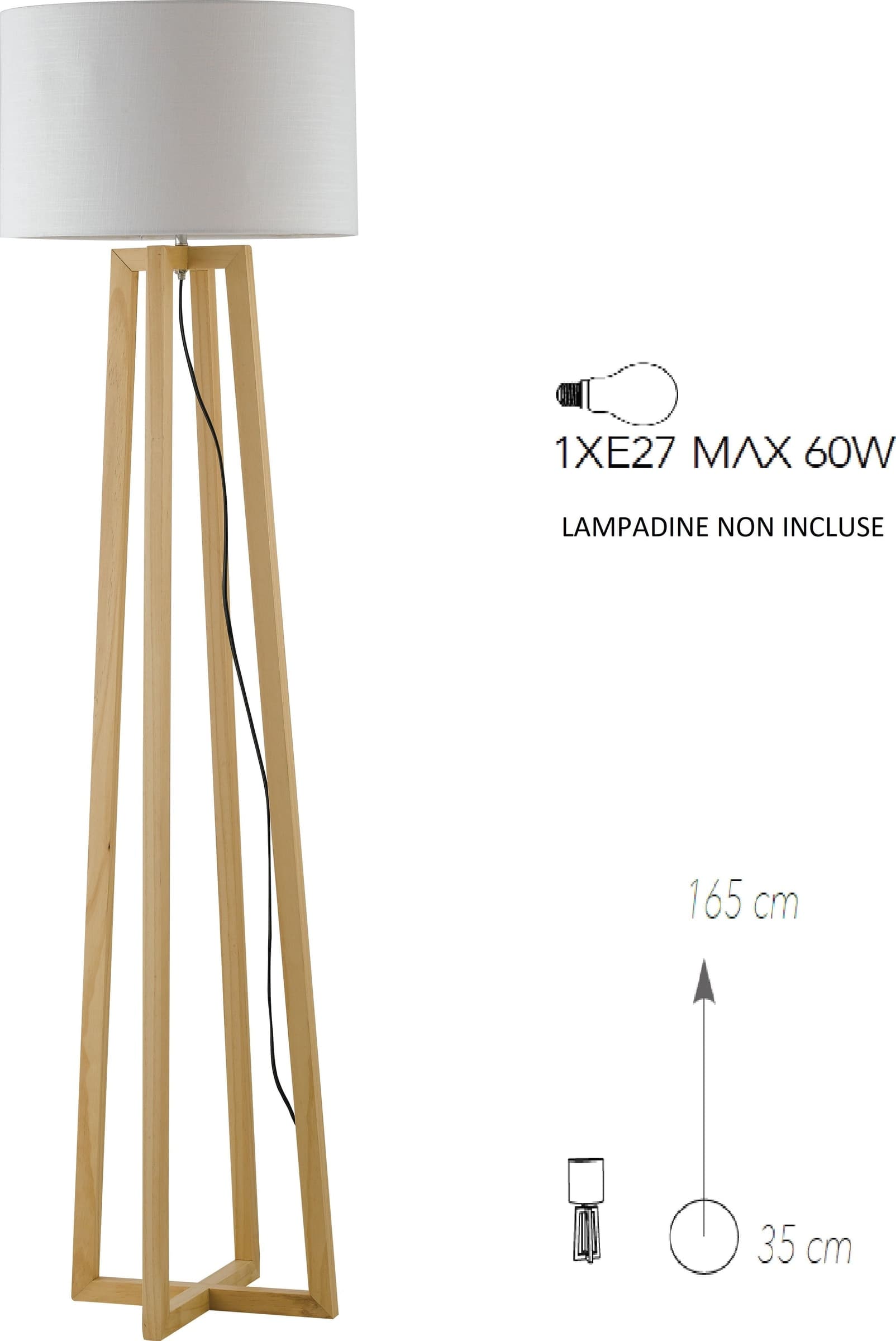 Piantada da terra  lampada Berry in legno naturale e paralume in tessuto h.165 - 2