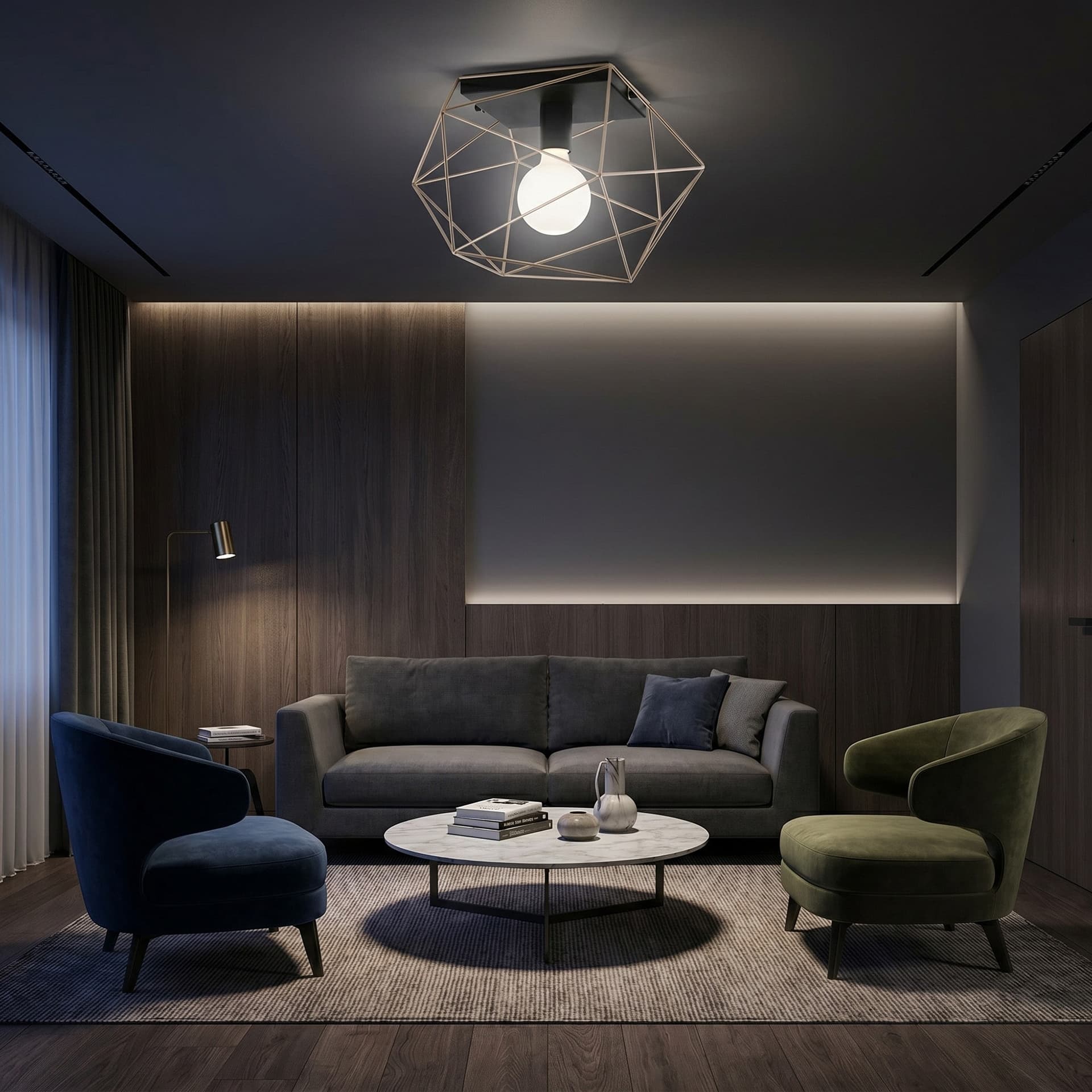 Plafoniera da interno per soffitto design moderno disponibile in Bianco o Nero e Oro 1XE27 - 5