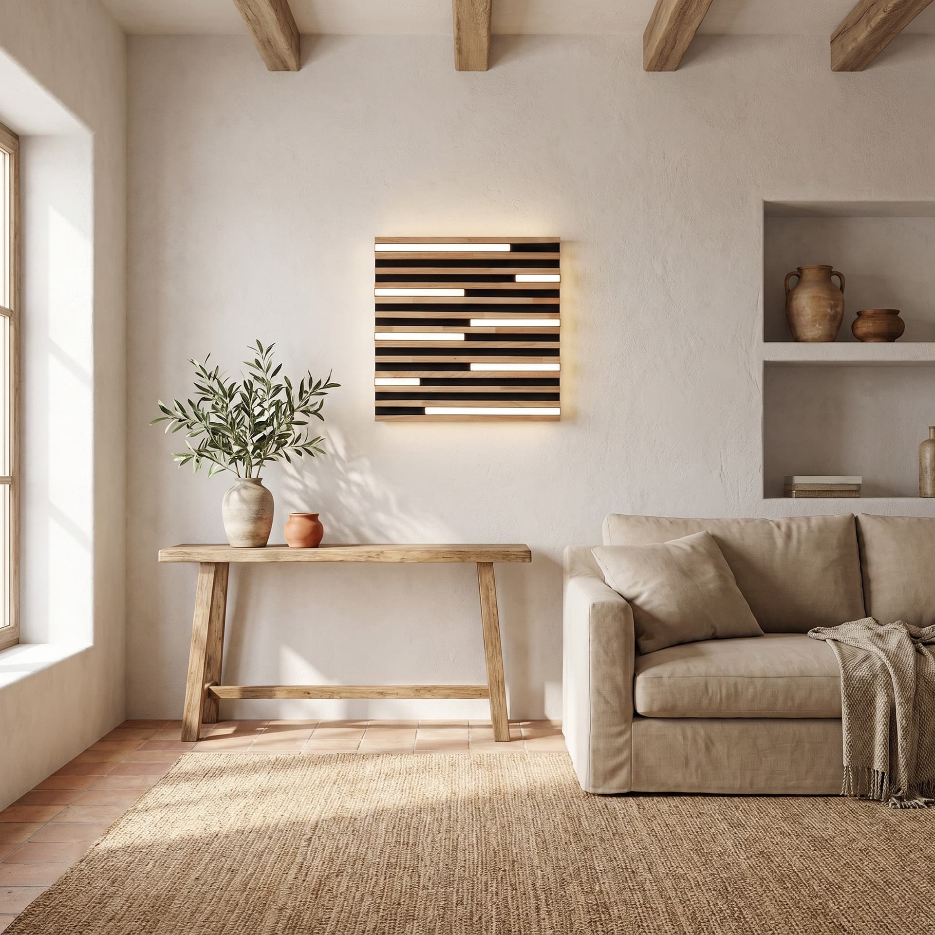 Plafoniera LED in Legno d'Acero o Rovere Bianca o Nera 24W - 6