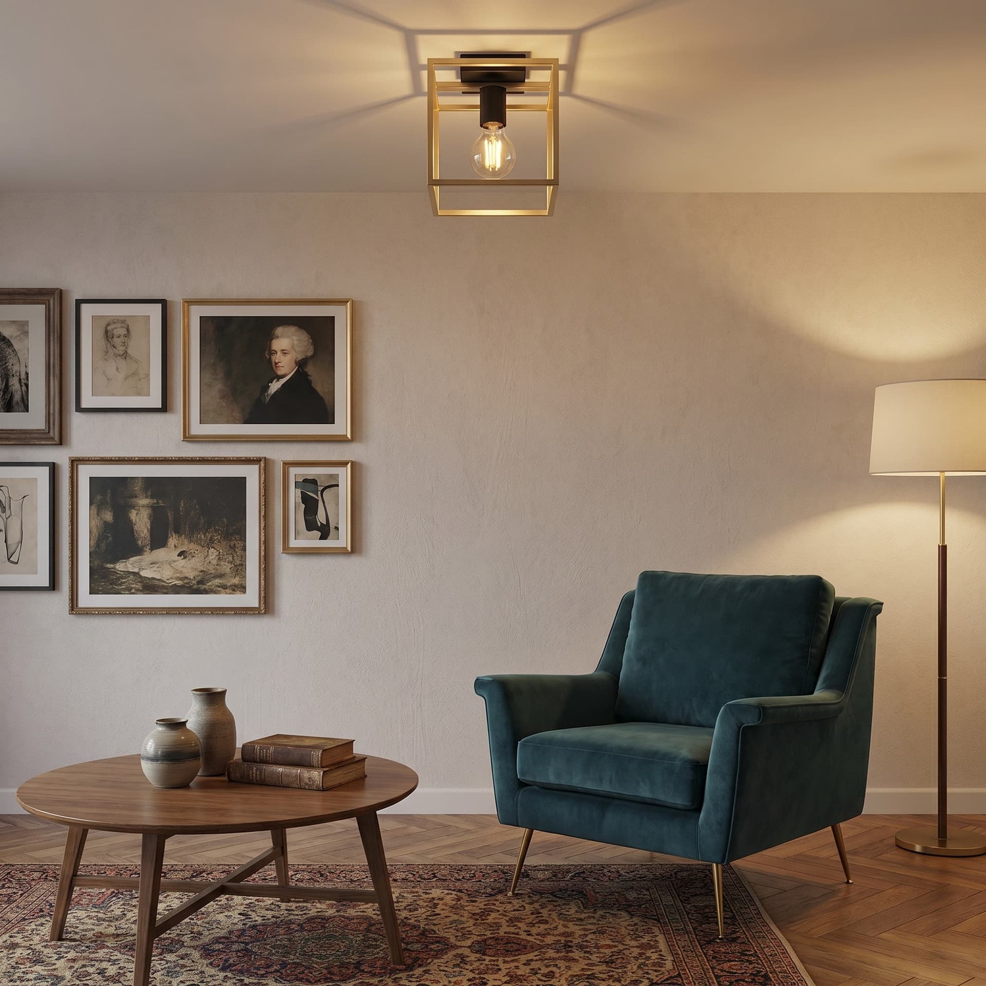 Plafoniera dal design moderno per interni Nera con finiture in oro 1XE27 - 5