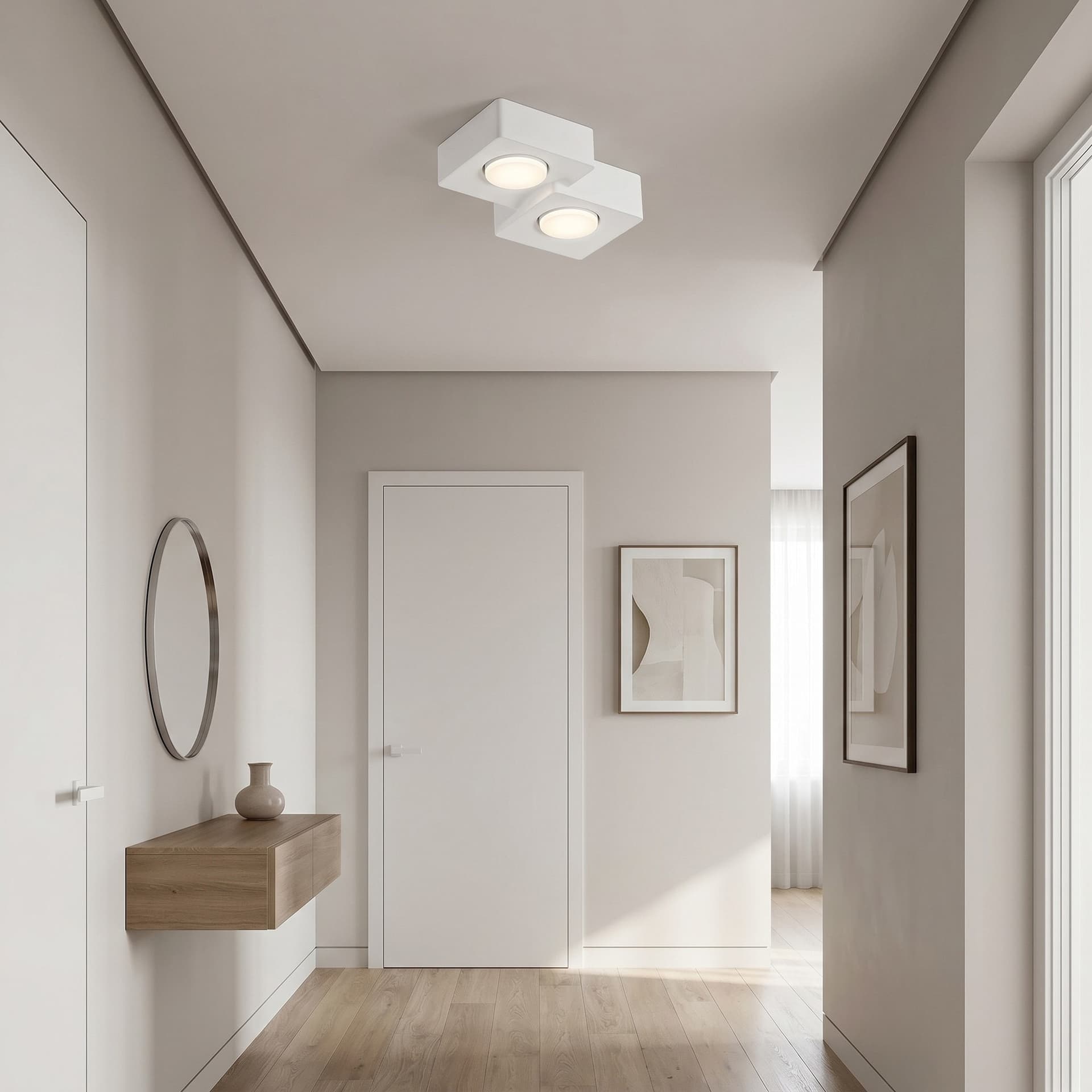 Plafoniera moderna bianca con 2 attacchi GX53 design minimale per corridoio e ingresso - 2