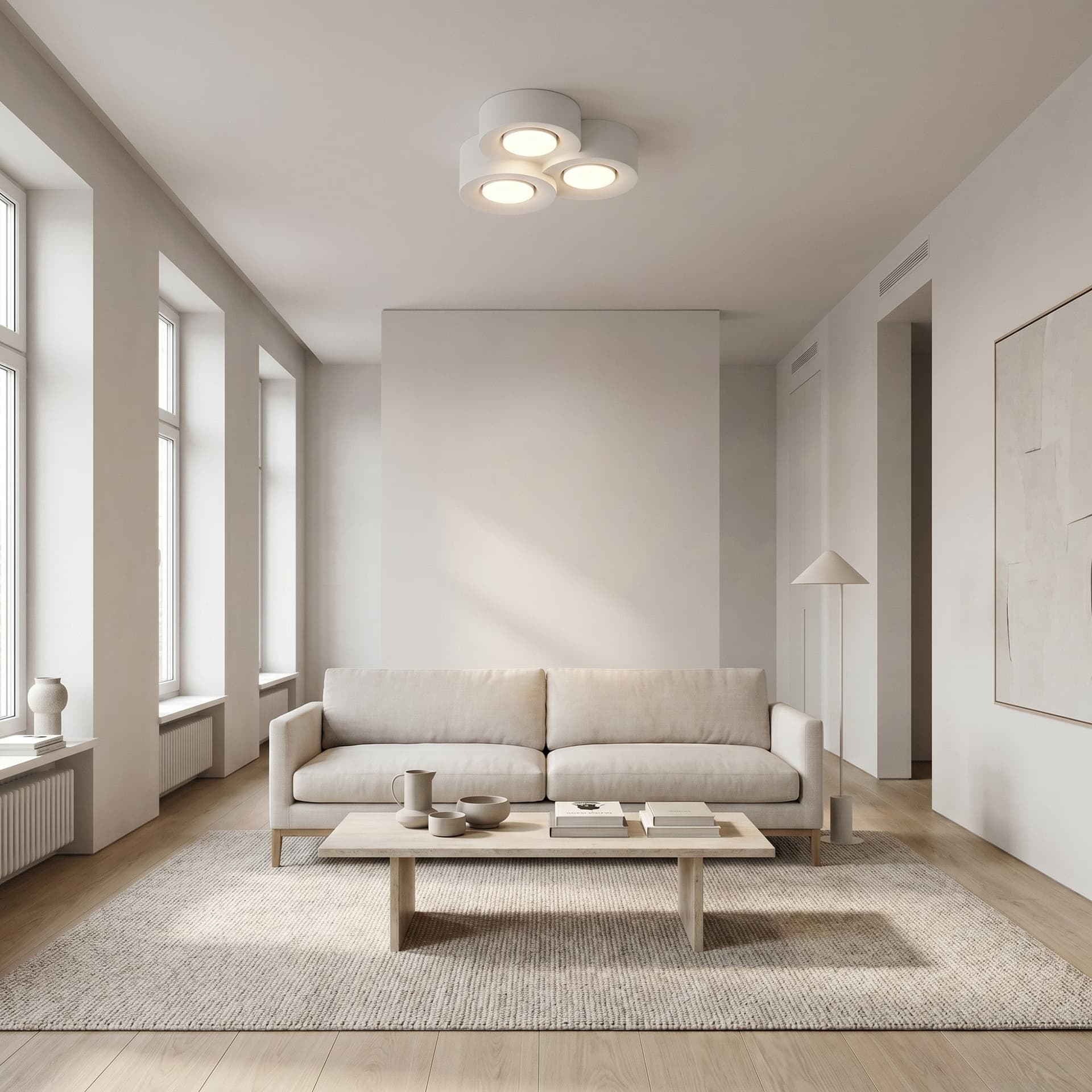 Plafoniera a soffitto per camere e stanze moderna bianca tonda 3XGX53 - 2