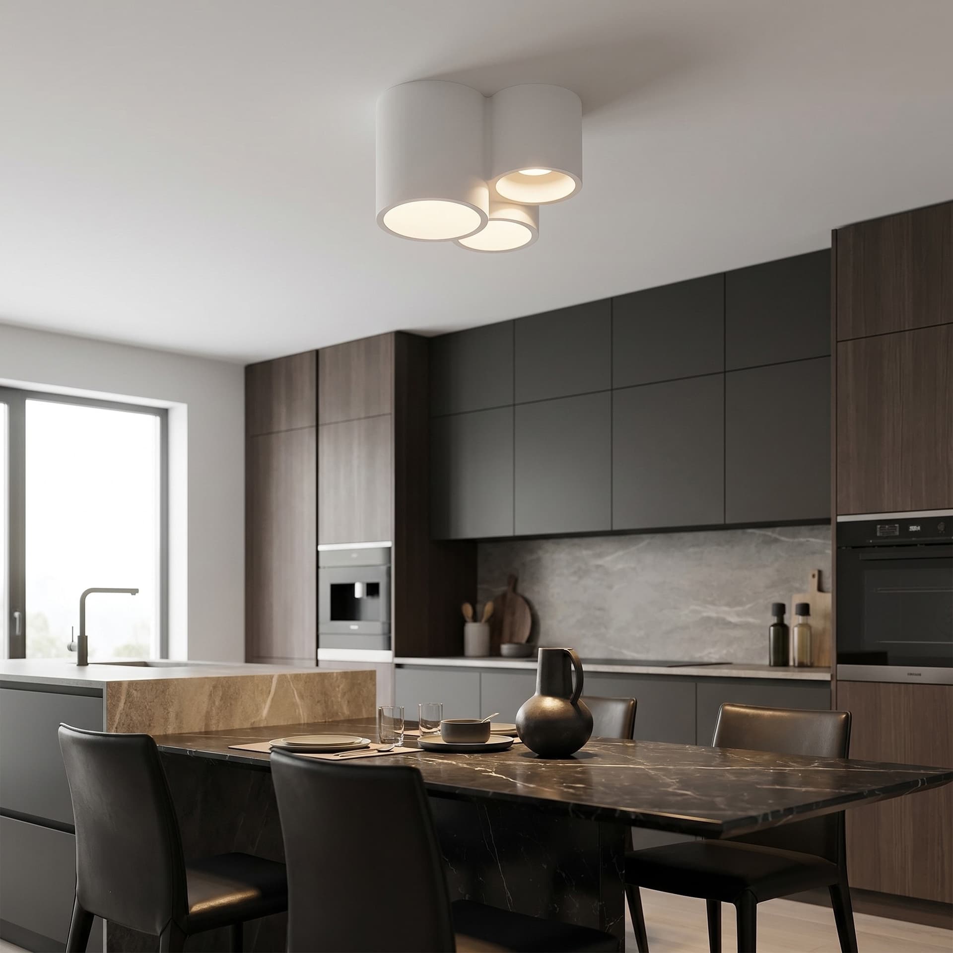 Plafoniera moderna Bianca in gesso verniciabile 3xGU10 Design tecnico da soffitto - 2