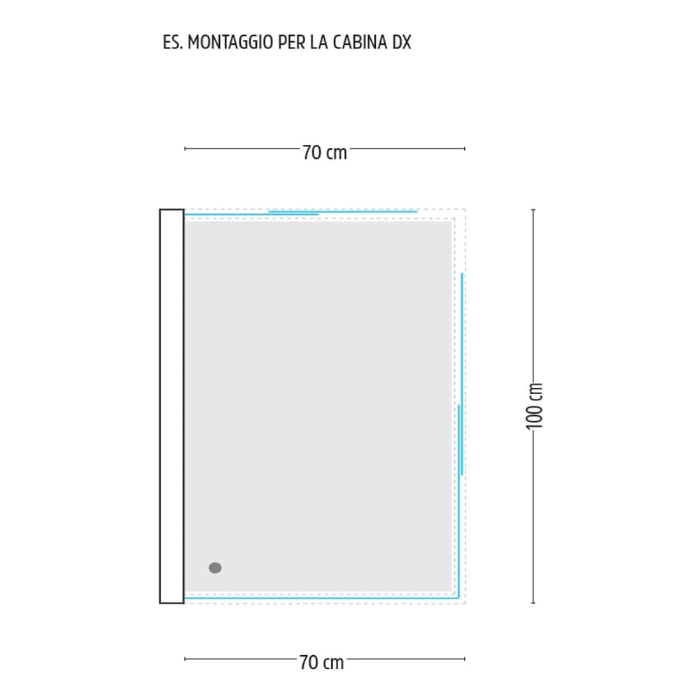 Ogomondo Box Cabina Doccia Corner 3 Lati Cristallo Temprato Serigrafato 70x100x70 Destro + Piatto Doccia Porcellana h6,5cm - 6