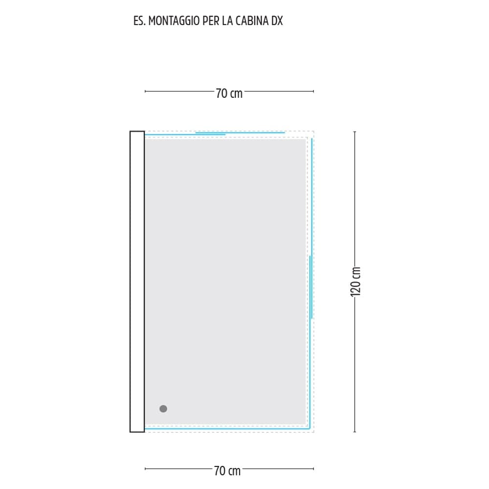 Ogomondo Box Cabina Doccia Corner 3 Lati Cristallo Temprato Serigrafato 70x120x70 Destro + Piatto Doccia Porcellana h6,5cm - 6