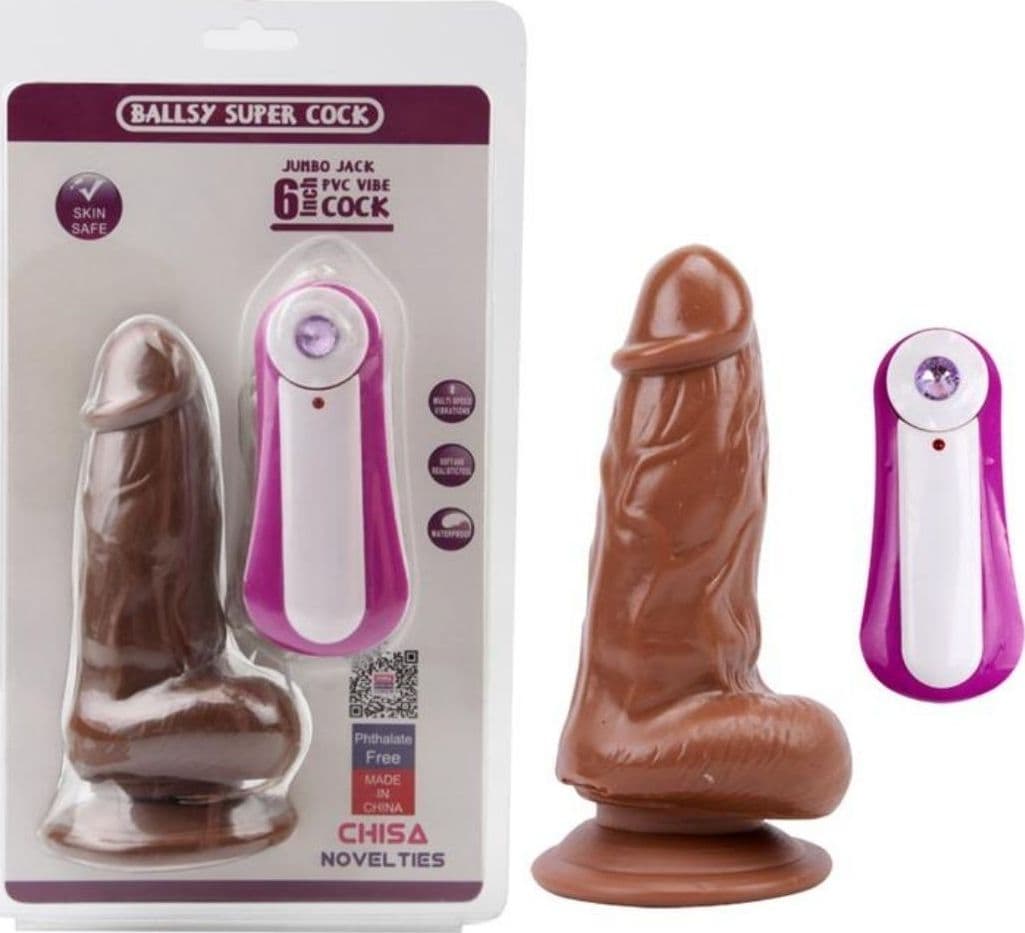 Dildo vibrante realistico con telecomando Jumbo Jack 6" Brown - 4