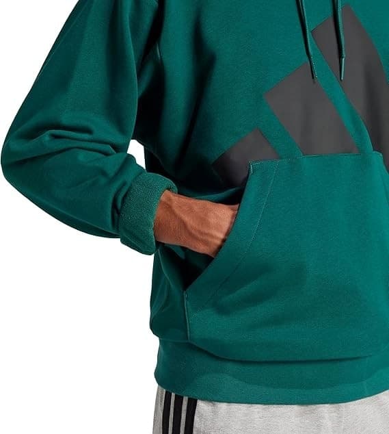 Felpa con Cappuccio Adidas Uomo Essentials Verde con Logo Oversize - 2