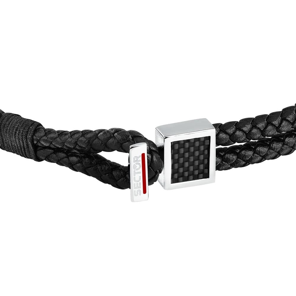 Bracciale Sector Uomo Pelle e Acciaio Nero 22 cm (SZV126) - 2