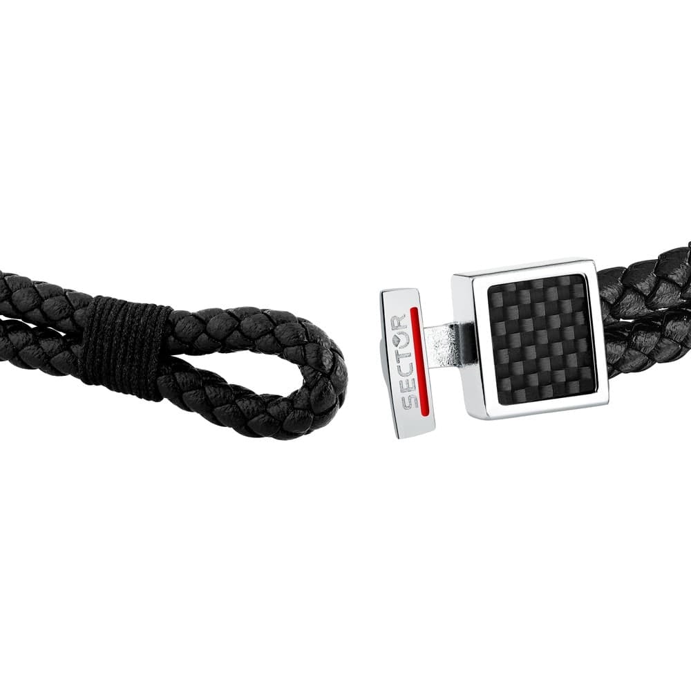 Bracciale Sector Uomo Pelle e Acciaio Nero 22 cm (SZV126) - 3