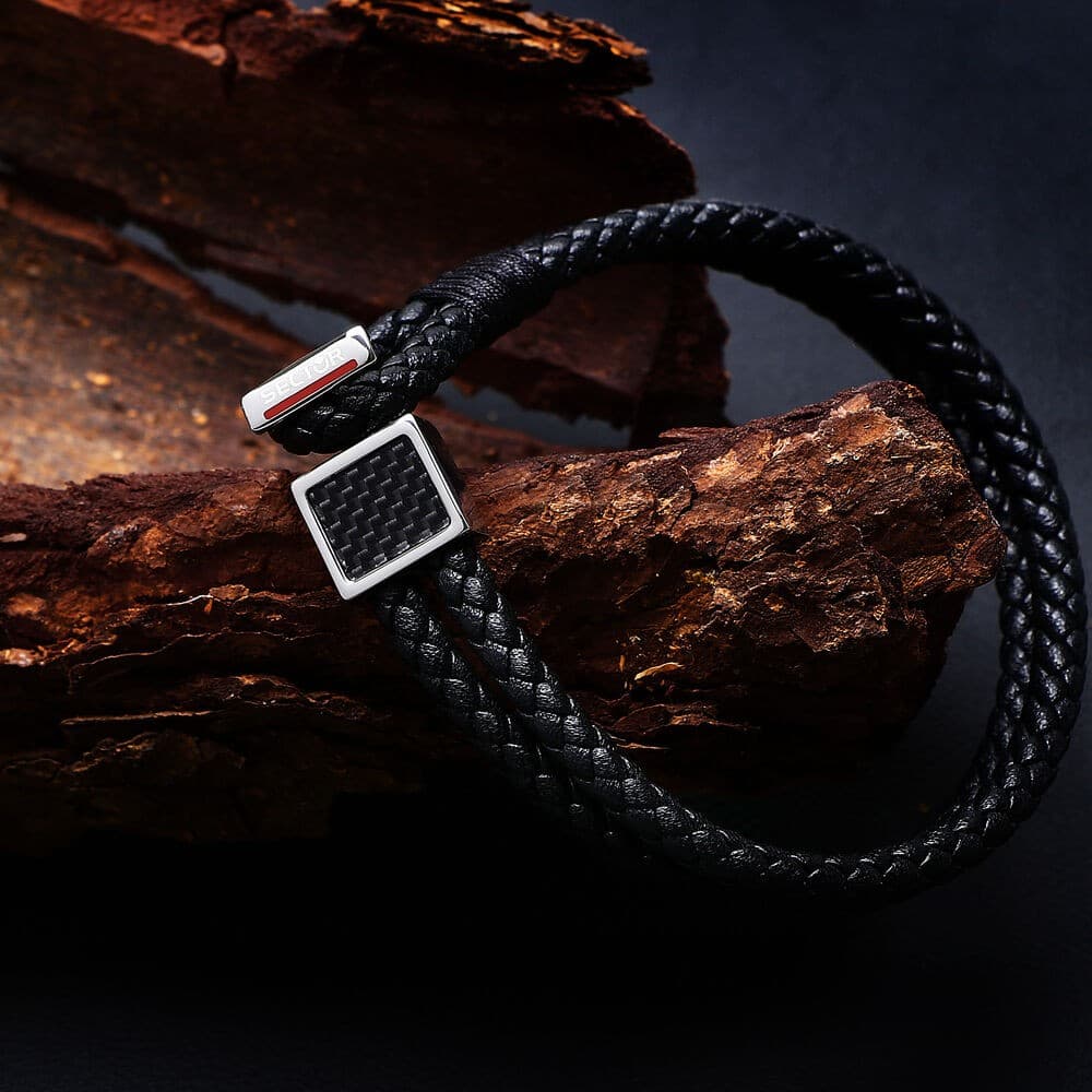 Bracciale Sector Uomo Pelle e Acciaio Nero 22 cm (SZV126) - 4