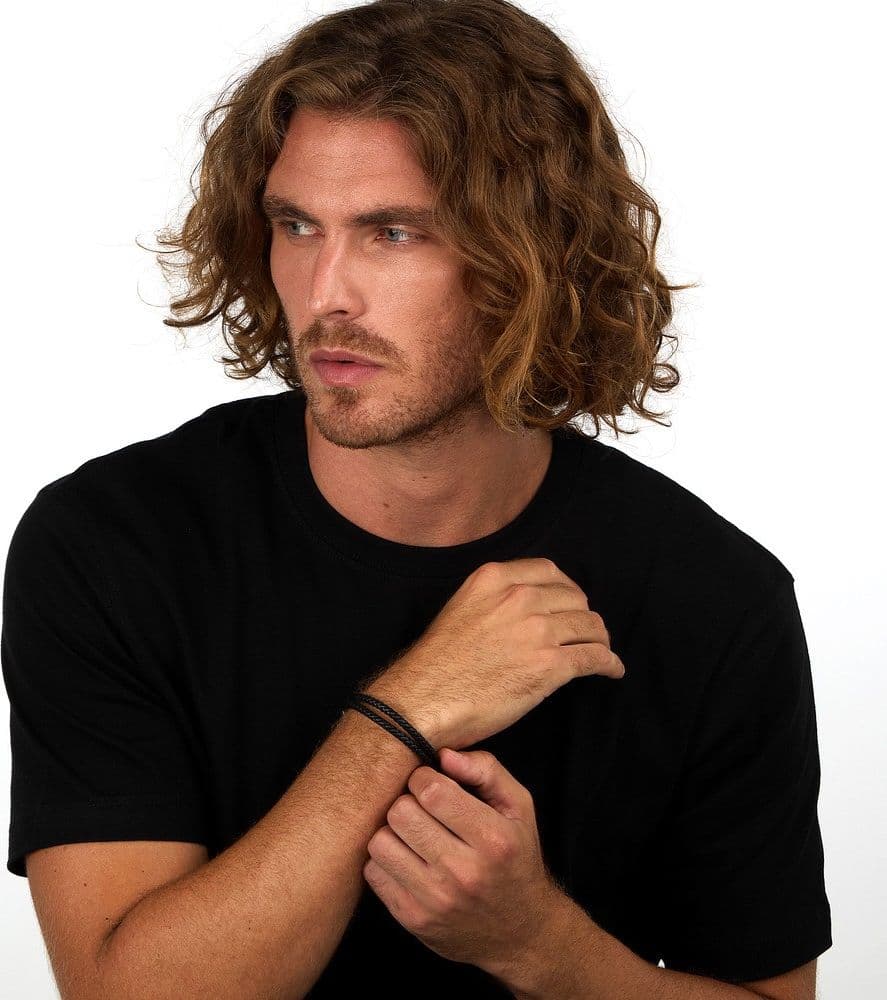 Bracciale Sector Uomo Pelle e Acciaio Nero 22 cm (SZV126) - 5
