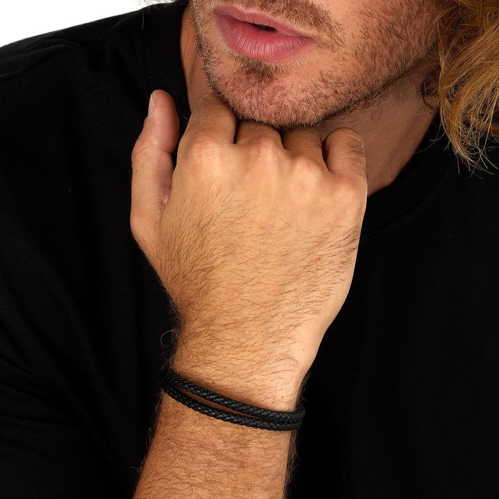 Bracciale Sector Uomo Pelle e Acciaio Nero 22 cm (SZV126) - 6
