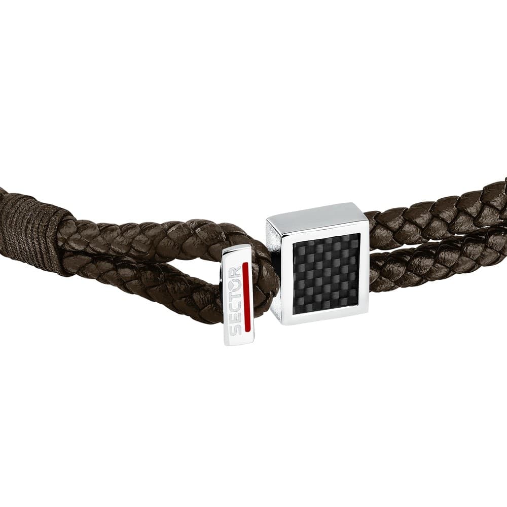 Bracciale Sector Uomo Pelle Marrone Intrecciata (SZV128) - 2