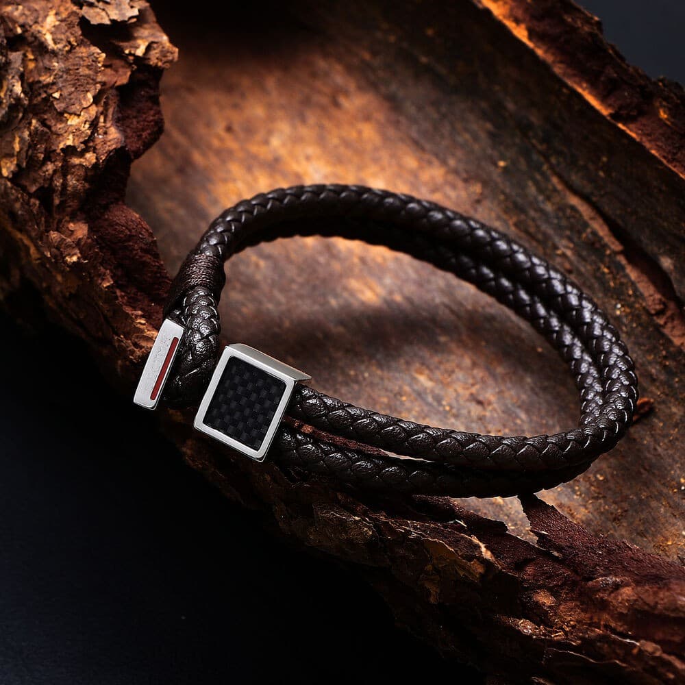 Bracciale Sector Uomo Pelle Marrone Intrecciata (SZV128) - 3