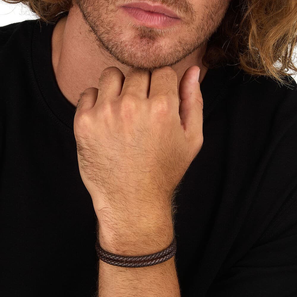 Bracciale Sector Uomo Pelle Marrone Intrecciata (SZV128) - 5