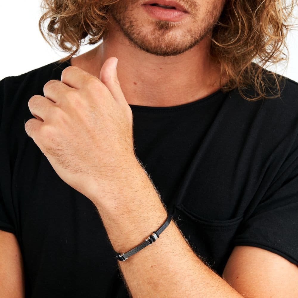 Bracciale Sector Bandy Uomo Pelle Nera e Acciaio Silver (SZV114) - 4