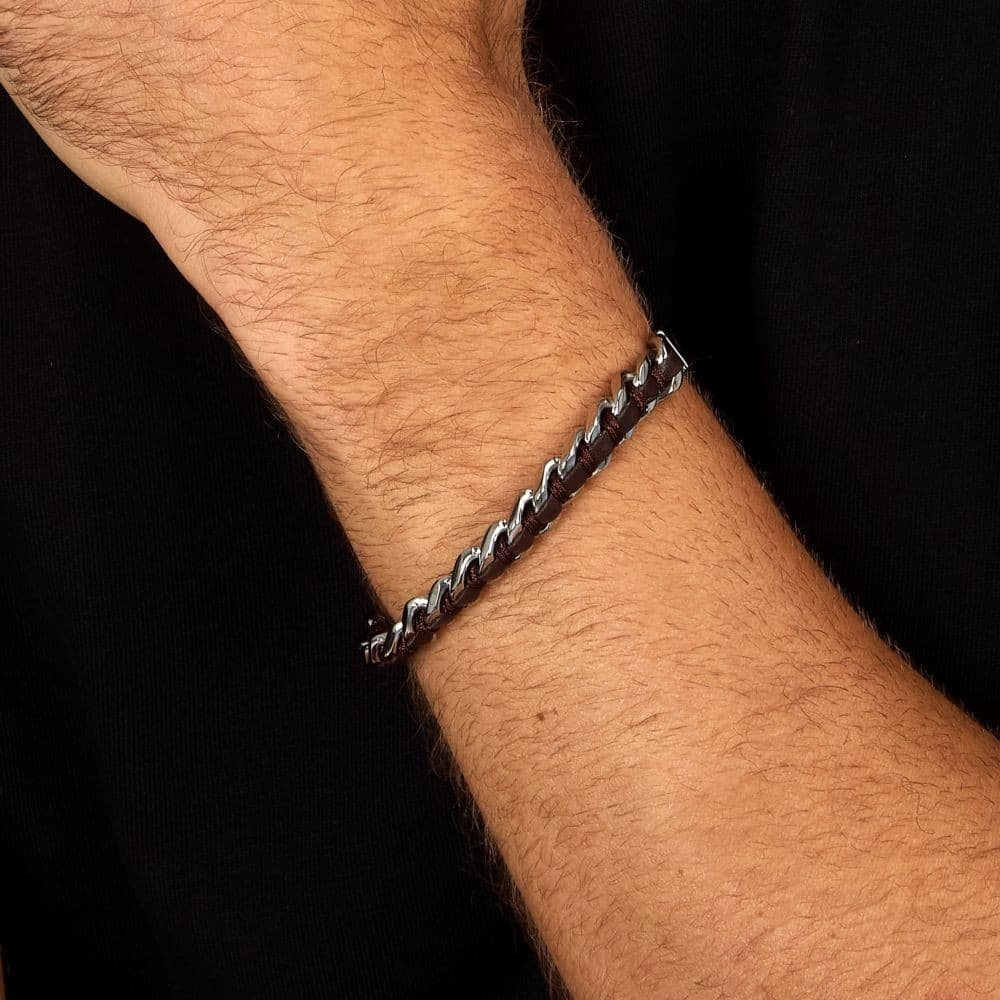 Sector Bandy – Bracciale Uomo Acciaio e Pelle Marrone (SZV123) - 5