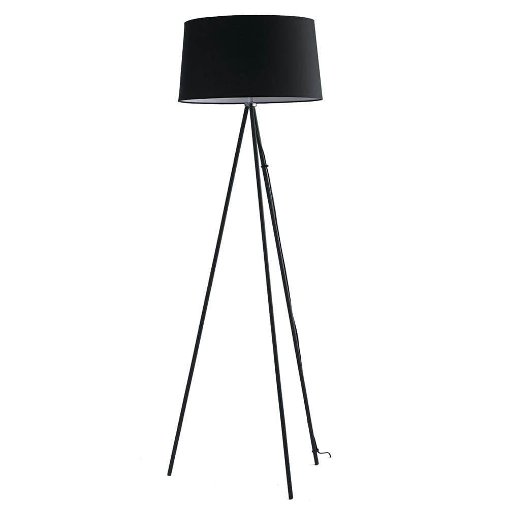 Piantana Treppiedi Minimal Nero Metallo Paralume Tessuto Lampada da Terra Moderna E27 - 3