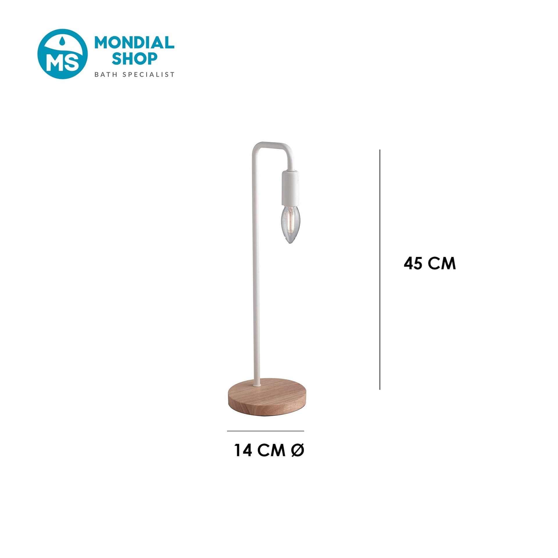 Lume adatto a comodini e scrivanie Con base in legno e corpo in metallo Disponibile in bianco o nero E14 - 3