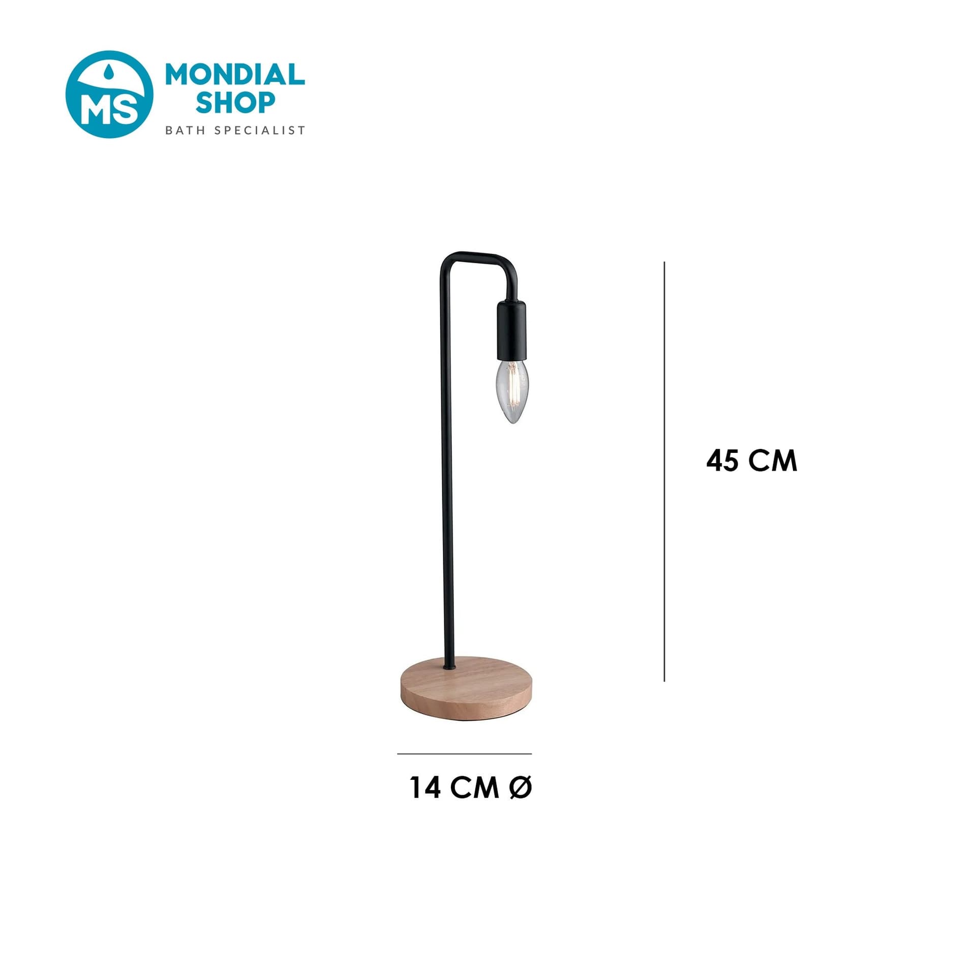Lume adatto a comodini e scrivanie Con base in legno e corpo in metallo Disponibile in bianco o nero E14 - 9