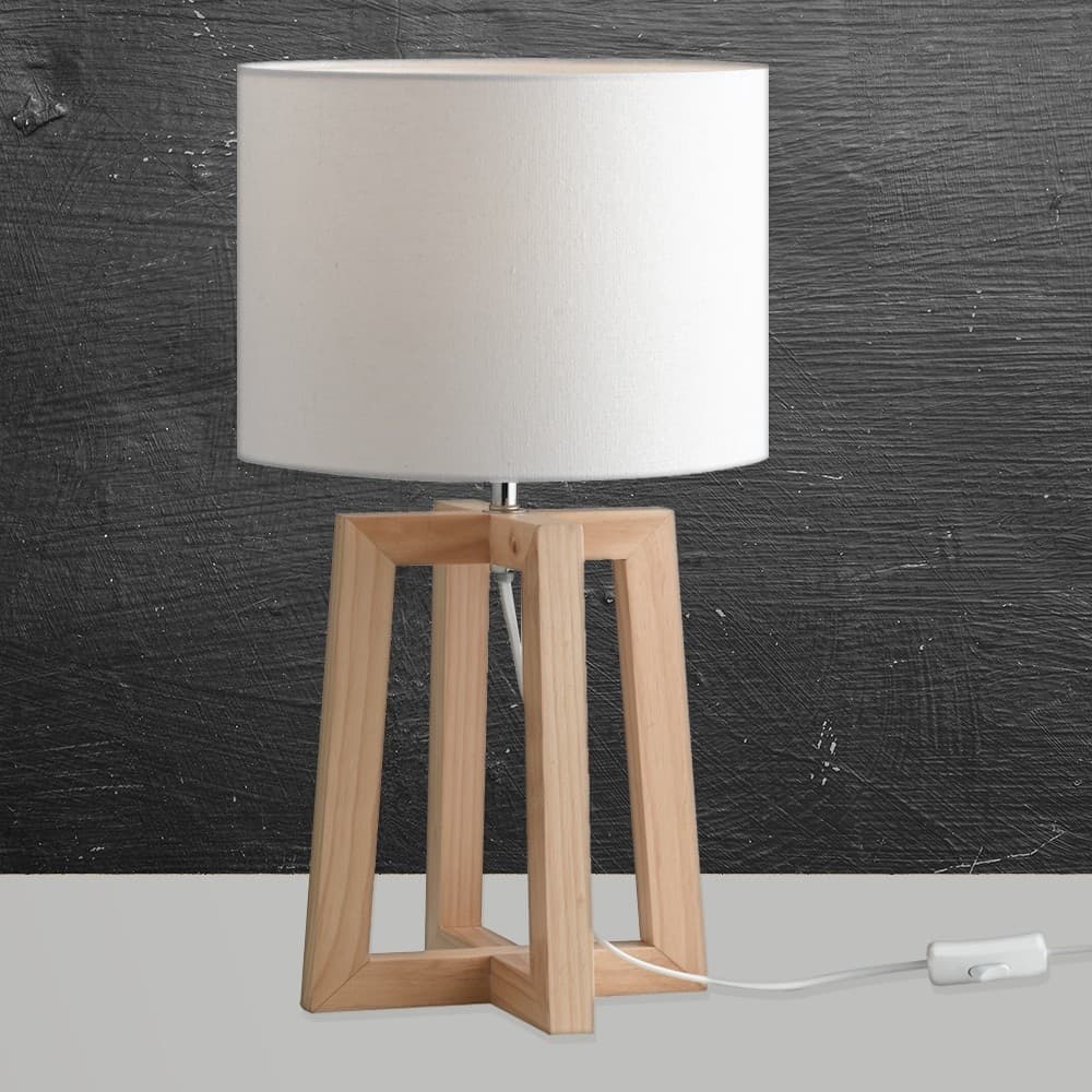 Lampada da Scrivania Paralume bianco con struttura in legno Adatta per camere e uffici E14 - 6