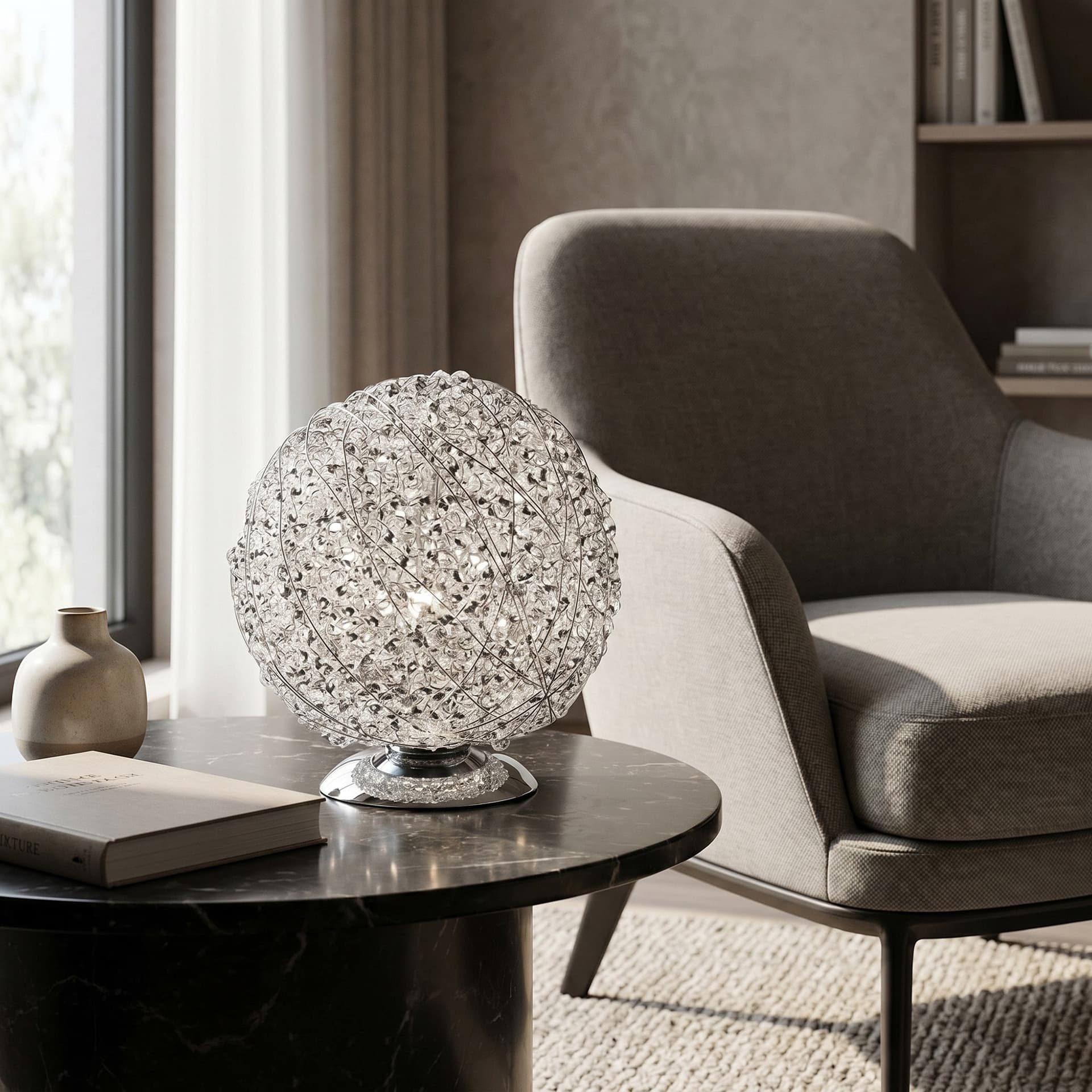 Lampada da Tavolo Sferica Design con intreccio in alluminio e Cristalli K9 Lume E27 - 2