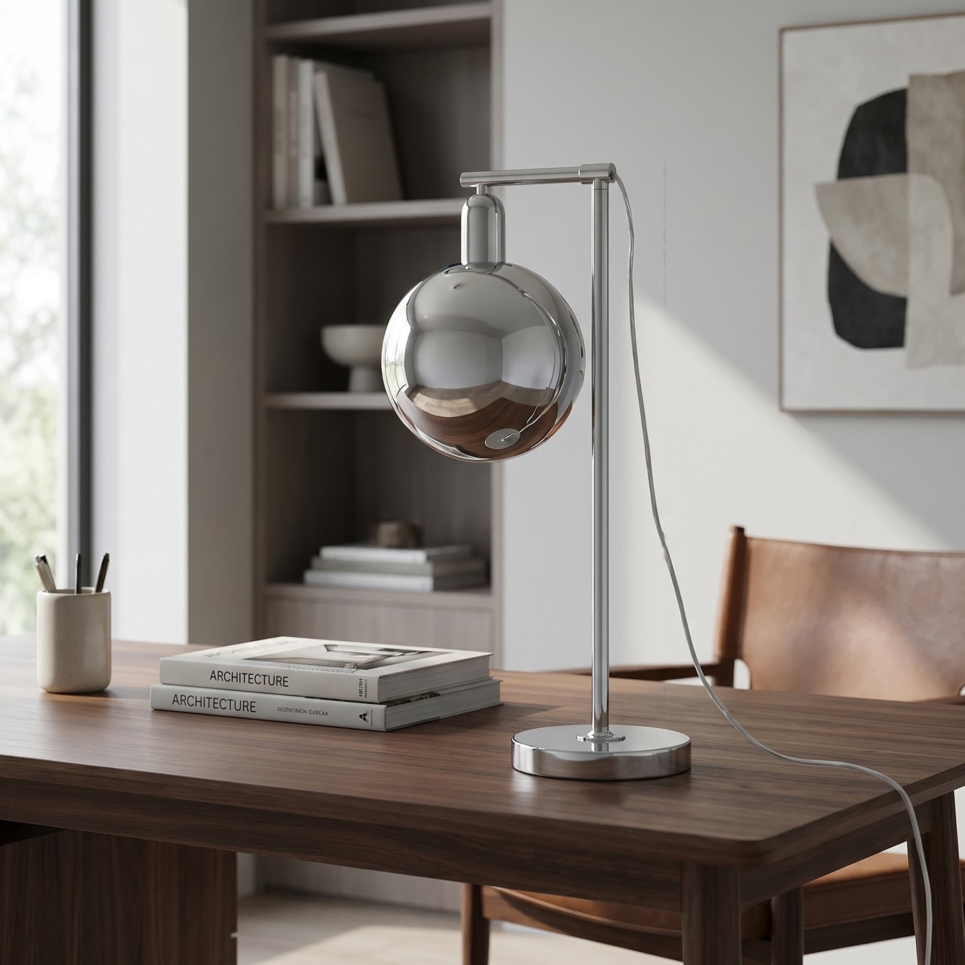 Lampada da Tavolo Moderna Adatta per studio e salotto Cromata Orientabile E27 - 2