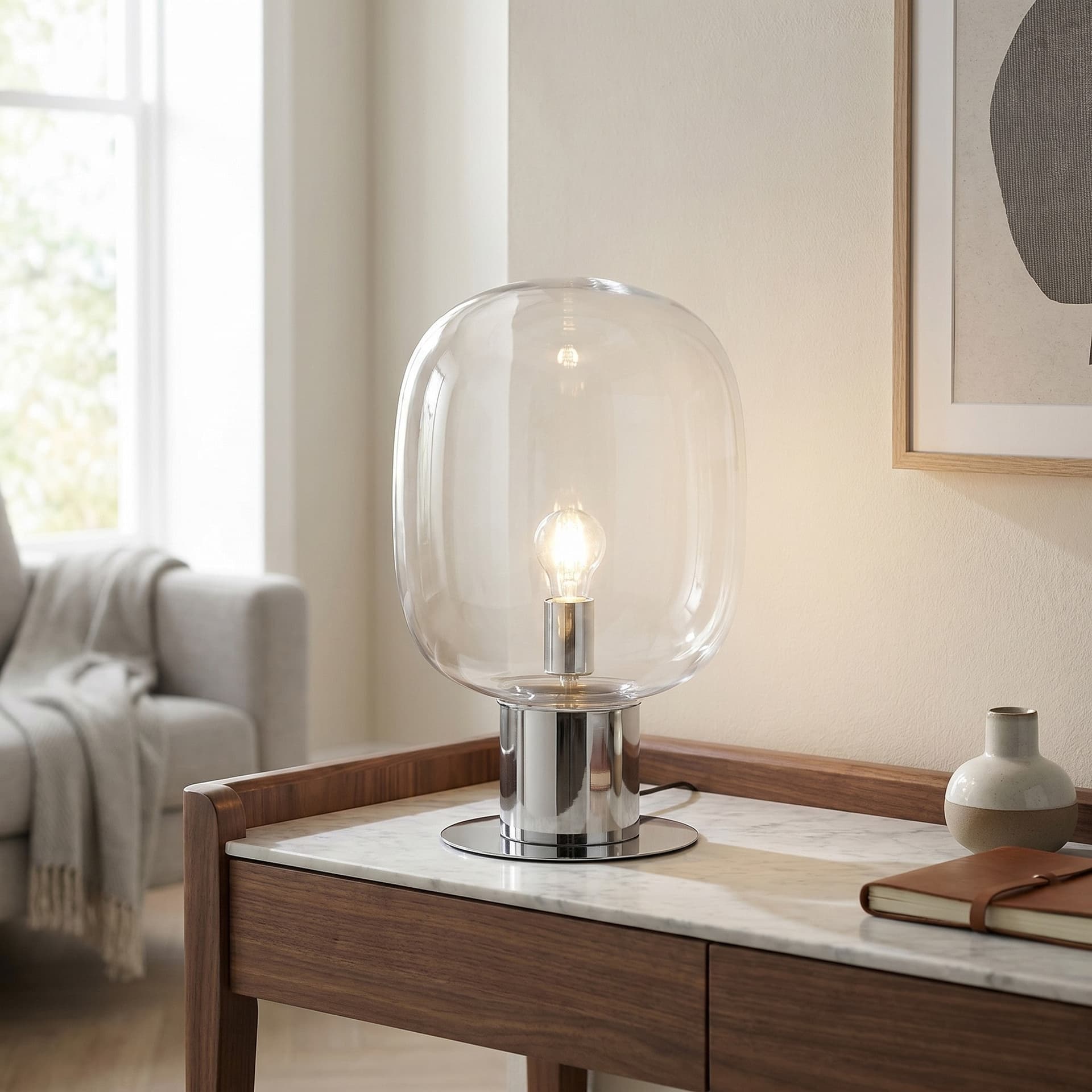 Lampada da Tavolo Disponibile in cromo o oro Design moderno Lume adatto a salotti o uffici E27 - 2