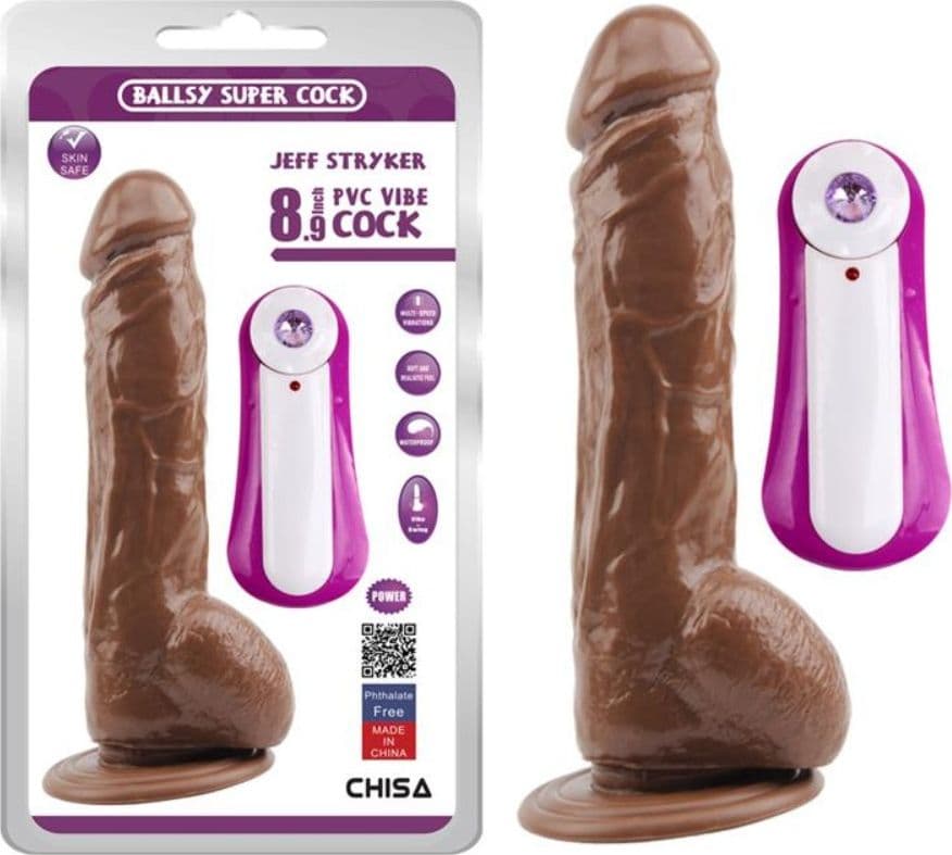 Dildo vibrante realistico con telecomando JEFF STRYKER 8.9" Marrone 22,5 cm - 3