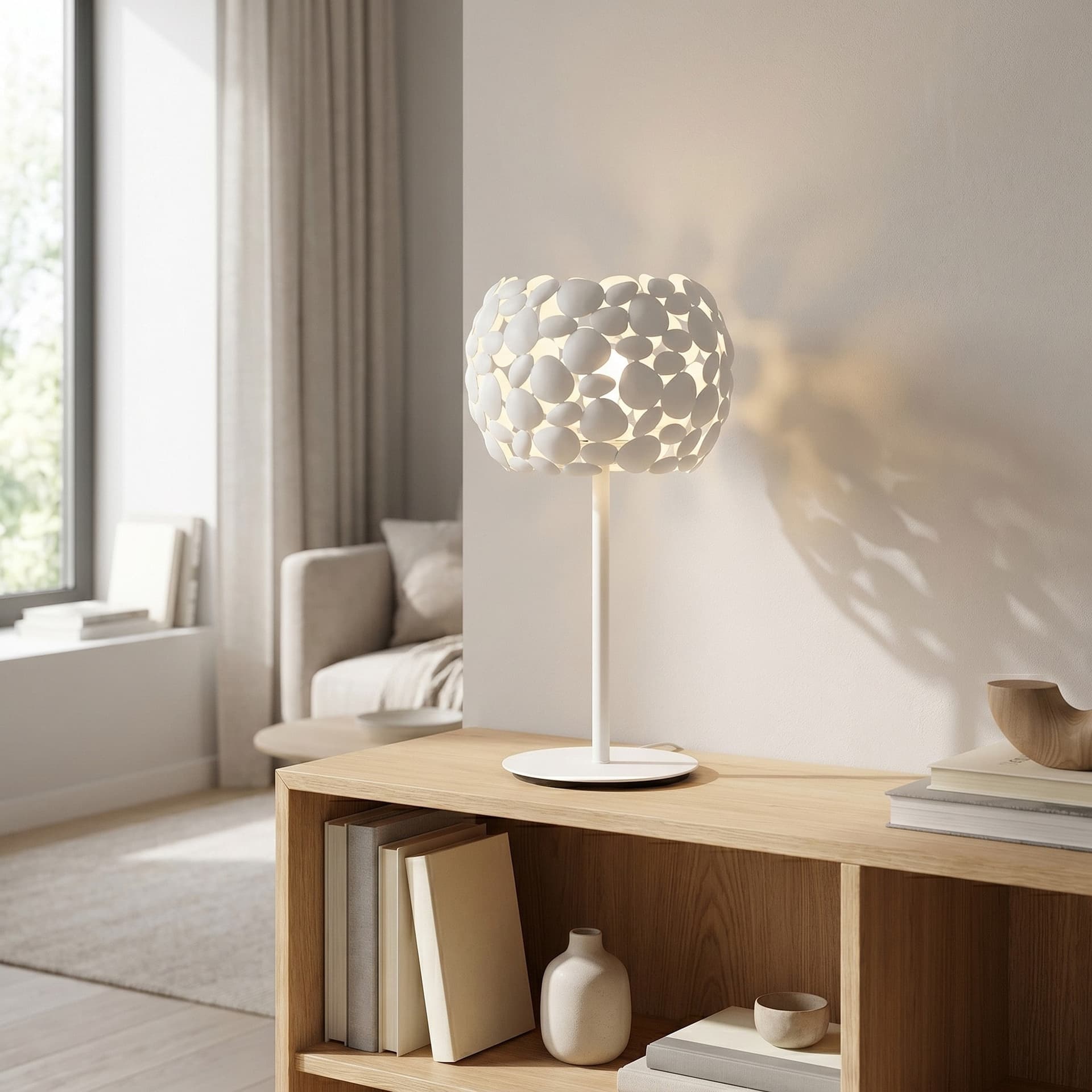 Lampada da Tavolo Design moderno a sassi Disponibile in bianco o cromo Lume adatto a salotti o camere 2XE27 - 2
