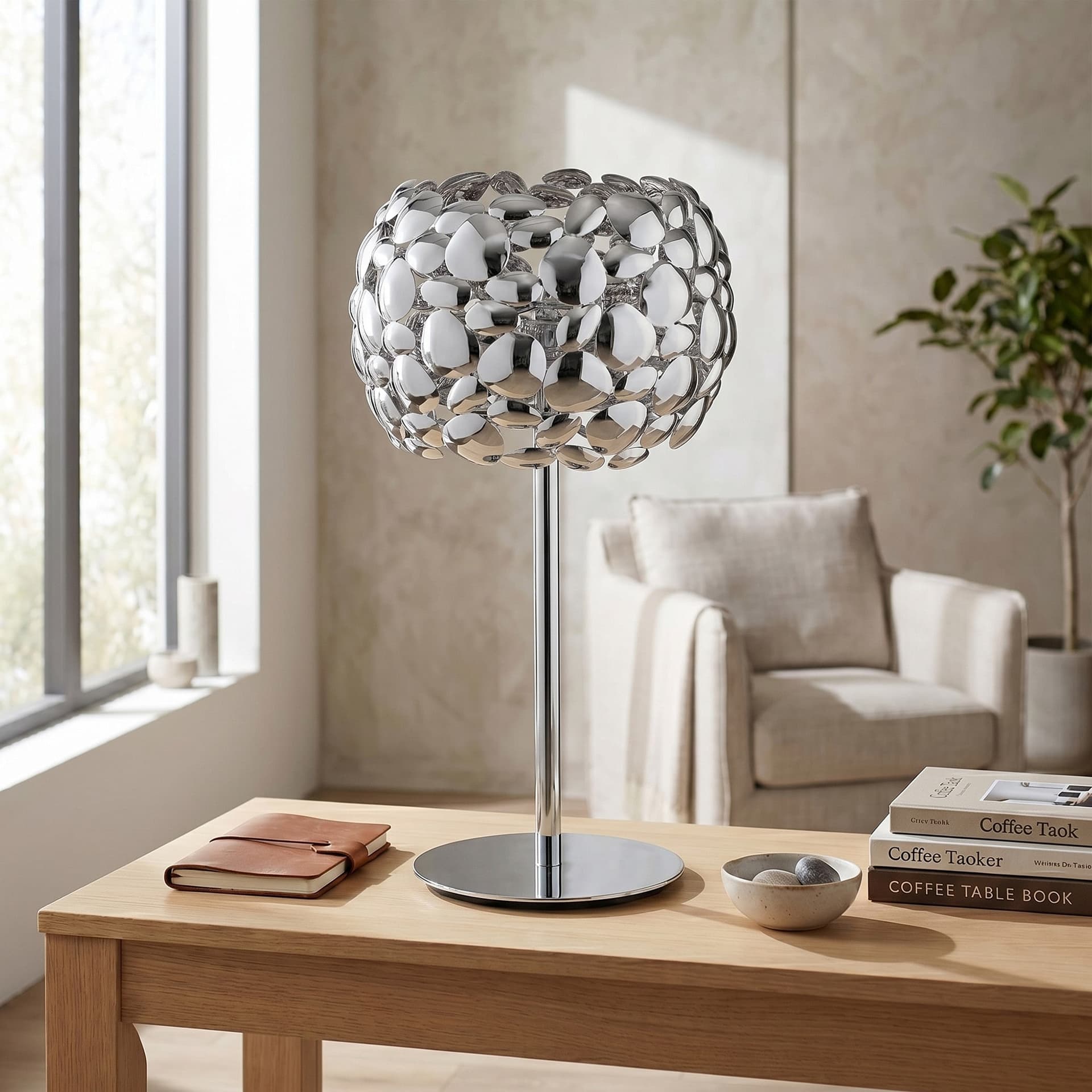 Lampada da Tavolo Design moderno a sassi Disponibile in bianco o cromo Lume adatto a salotti o camere 2XE27 - 6