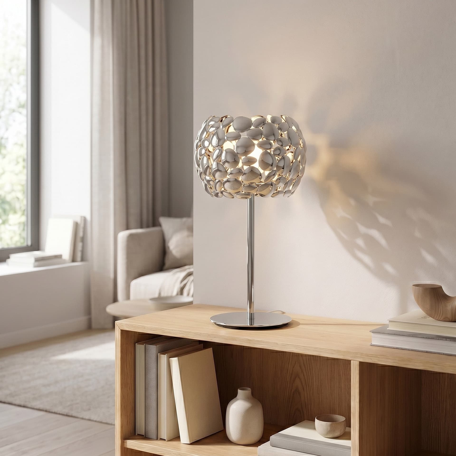 Lampada da Tavolo Design moderno a sassi Disponibile in bianco o cromo Lume adatto a salotti o camere 2XE27 - 7