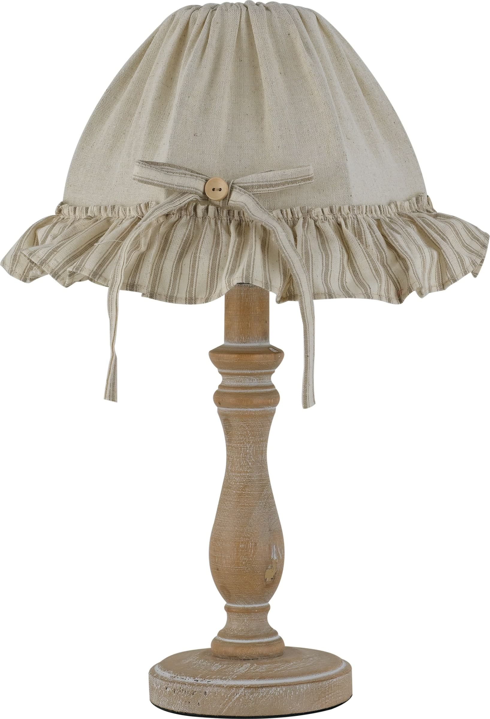 Lampada da tavolo o comodino In legno naturale Paralume decorato in tessuto beige Adatta per camere e salotti E14 - 4