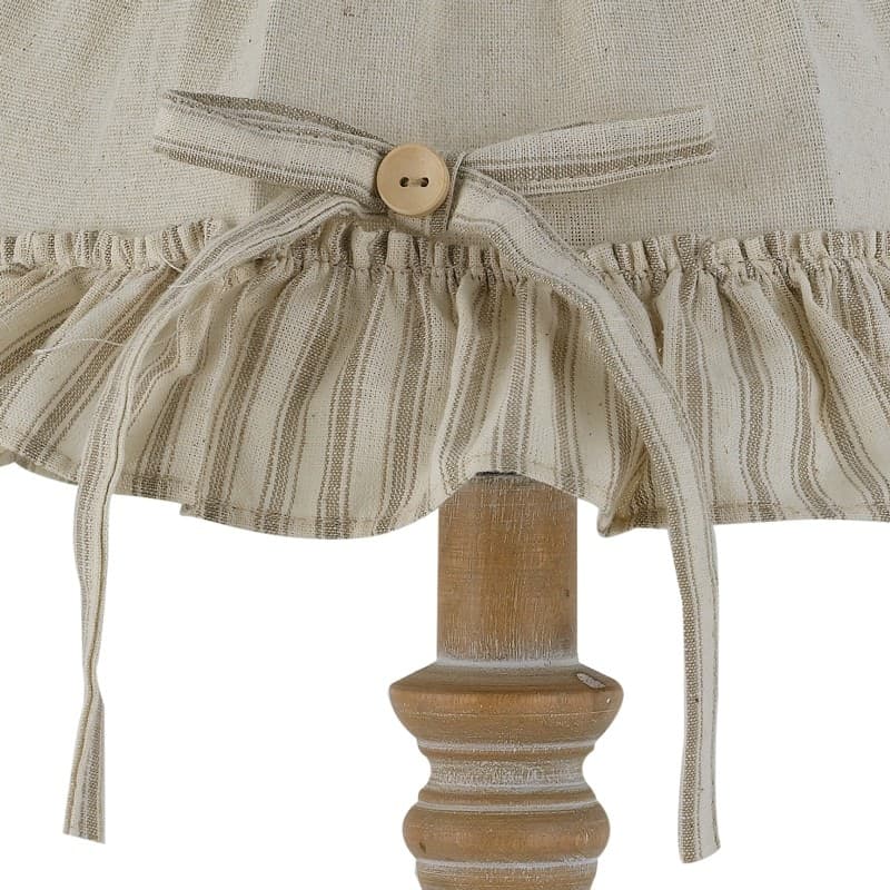 Lampada da tavolo o comodino In legno naturale Paralume decorato in tessuto beige Adatta per camere e salotti E14 - 5