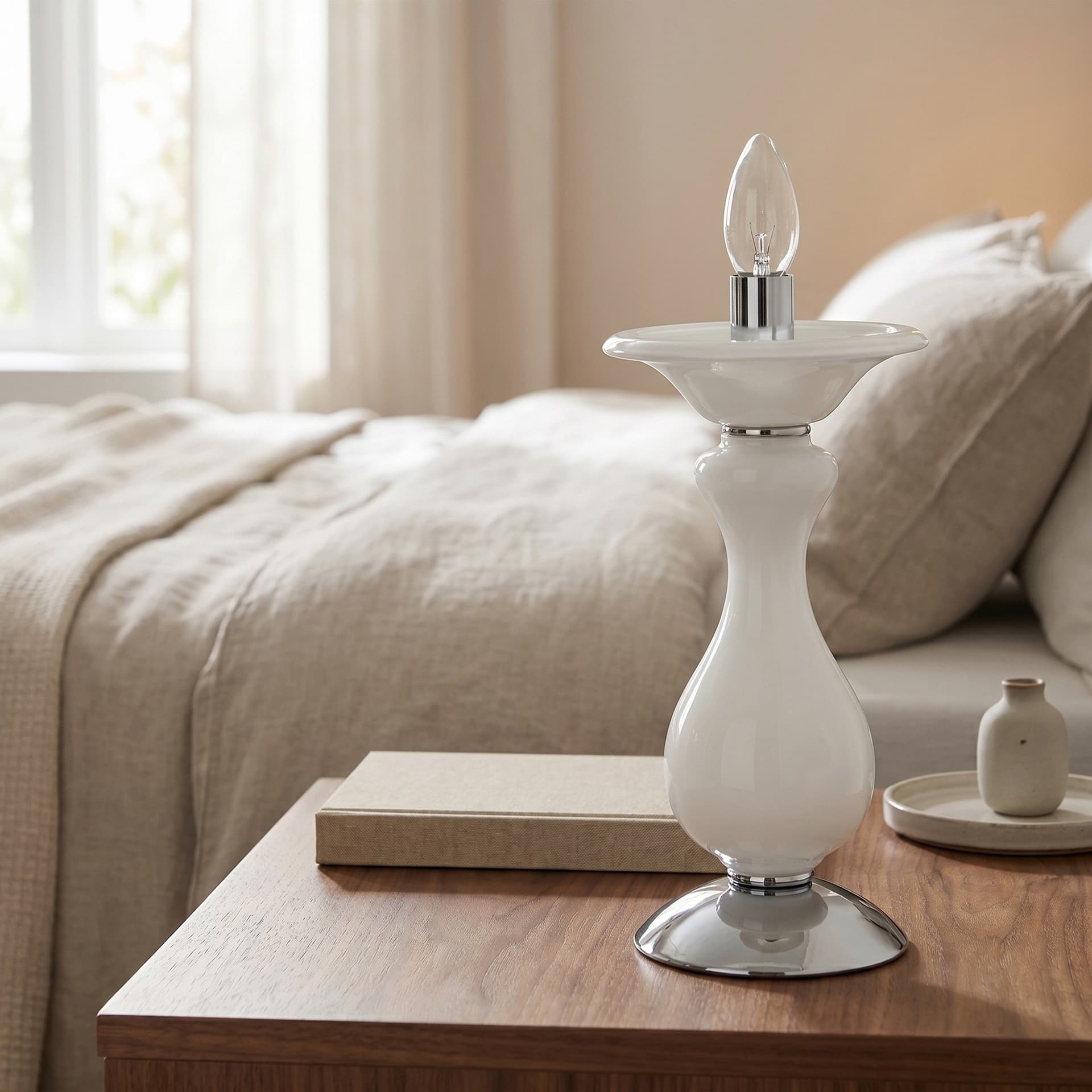 Lampada da Tavolo Classica Adatta per salotto e camera In pasta di vetro bianca E14 - 2