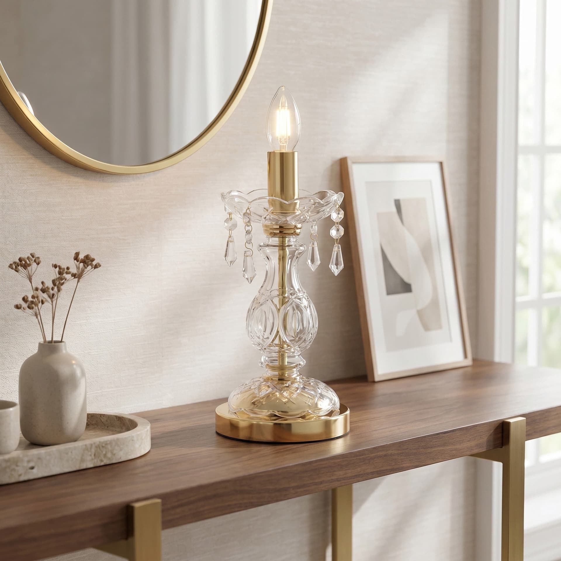 Lampada da tavolo o comodino Elegante Adatta per salotto e camera In cristalli K9 e oro E14 - 2