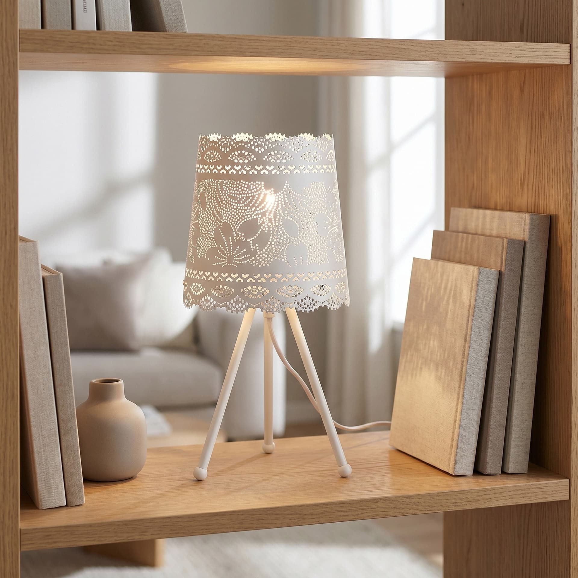 Lampada da Tavolo Moderna Adatta per camera e soggiorno Treppiede Bianco Design pizzo E27 - 2
