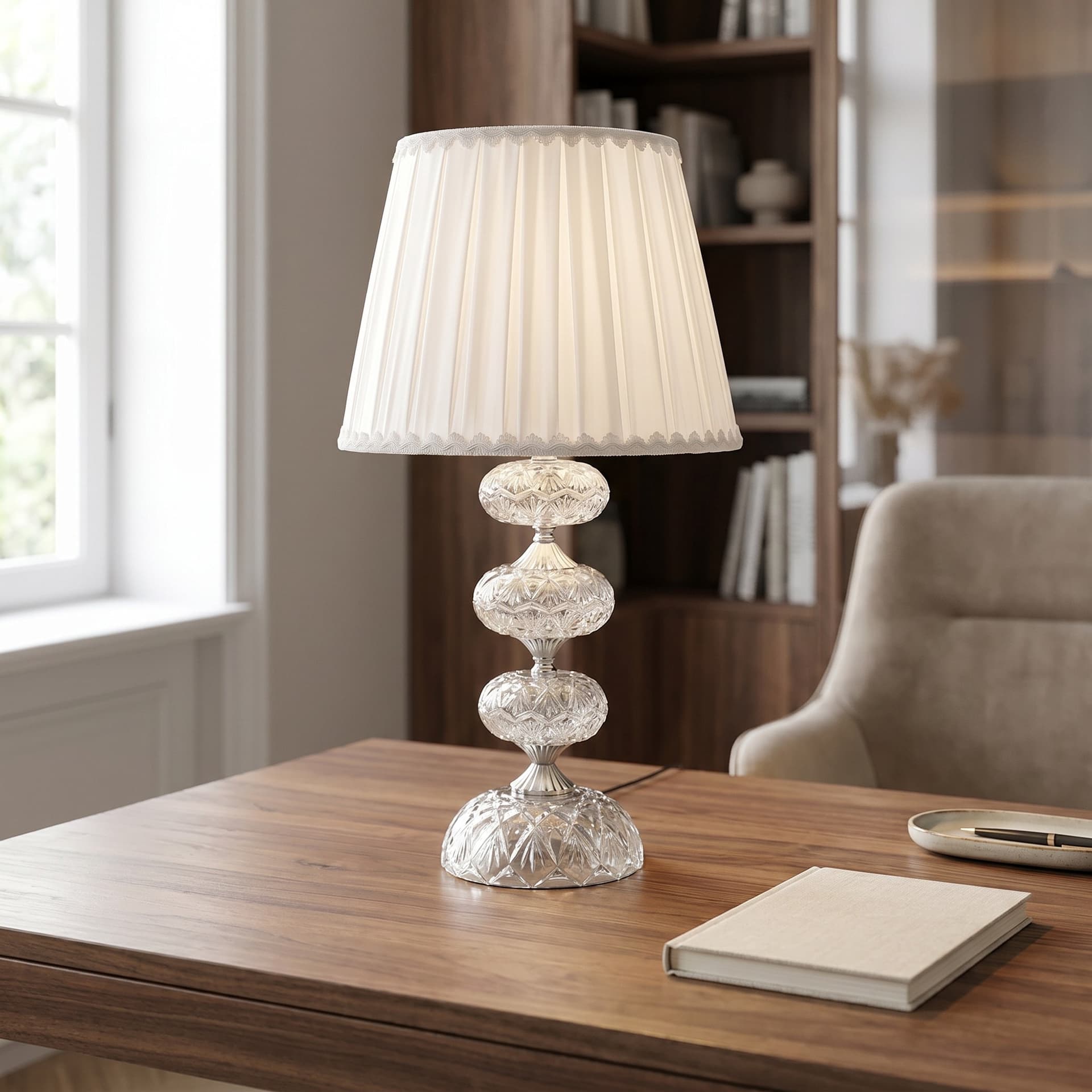 Lampada da Tavolo Elegante Adatta per salotto e camera In cristallo cromo e tessuto E27 - 2
