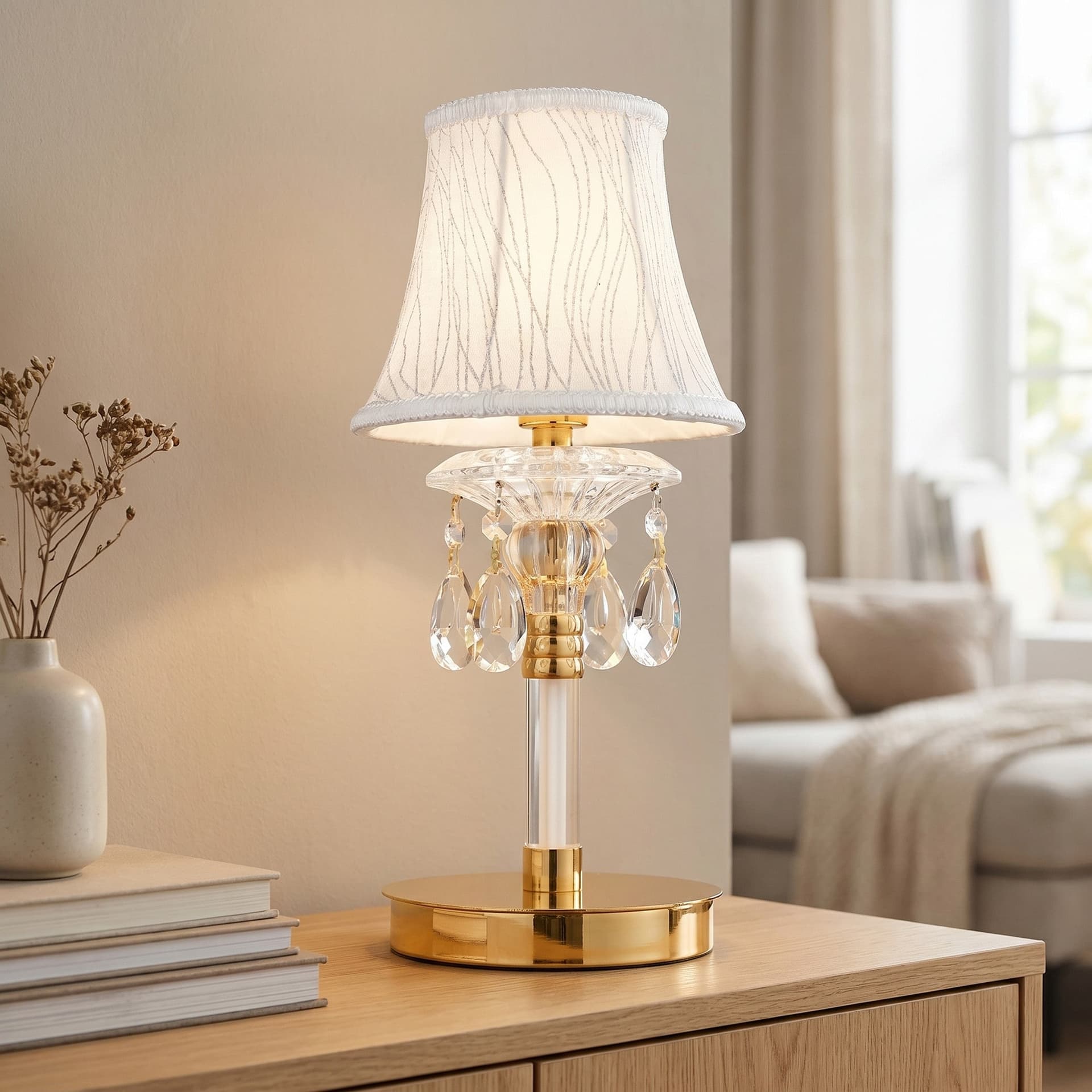 Lampada da tavolo o scrivania Elegante Adatta per salotto e camera In oro con cristalli K9 E27 - 2