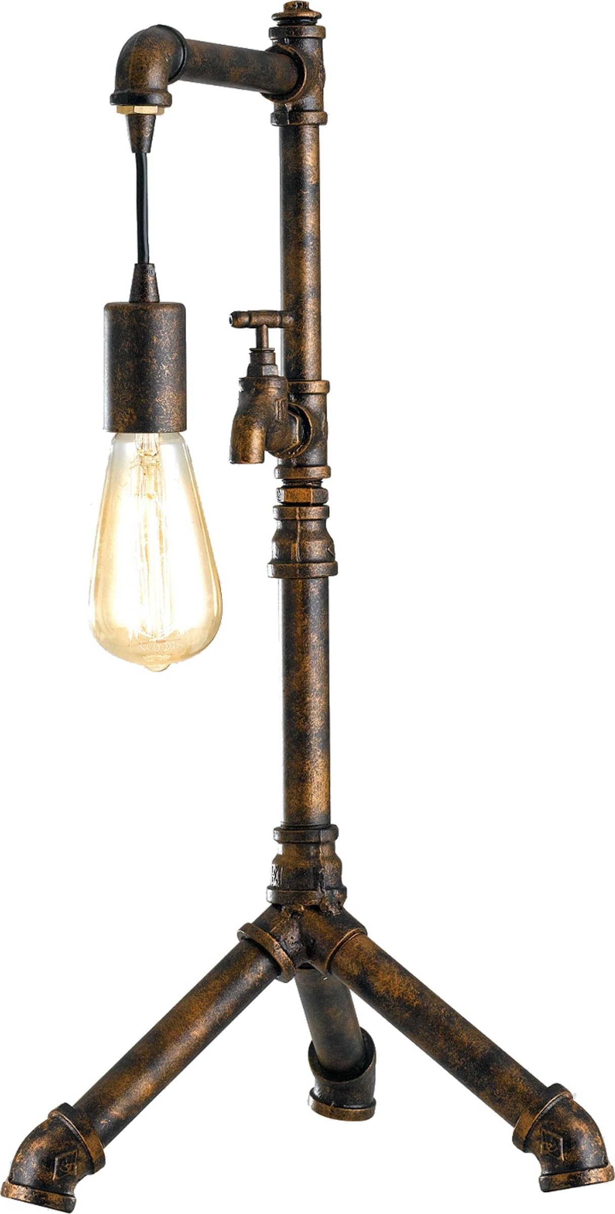 Lampada da Tavolo industriale Design a rubinetto Lume Vintage in metallo Invecchiato Disponibile in ruggine o zincato E27 - 2