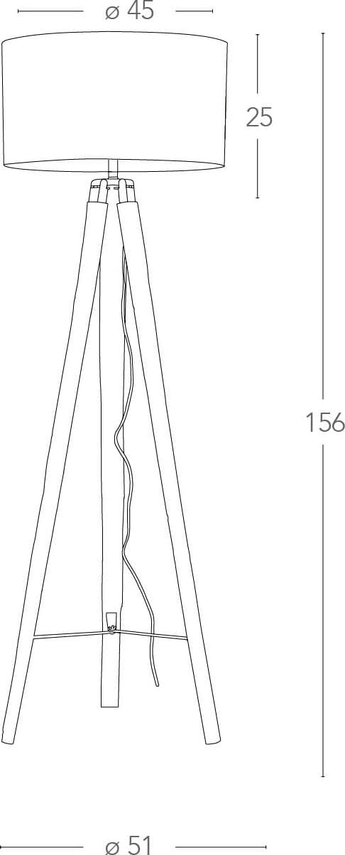 Piantana Treppiedi Legno Paralume Tessuto Grigio Tortora Lampada da Terra Moderna E27 - 2
