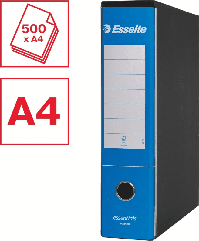 Esselte - Registratori Esselte G75 Essential dorso 8 Blu - Confezione da 6 Pezzi - 3