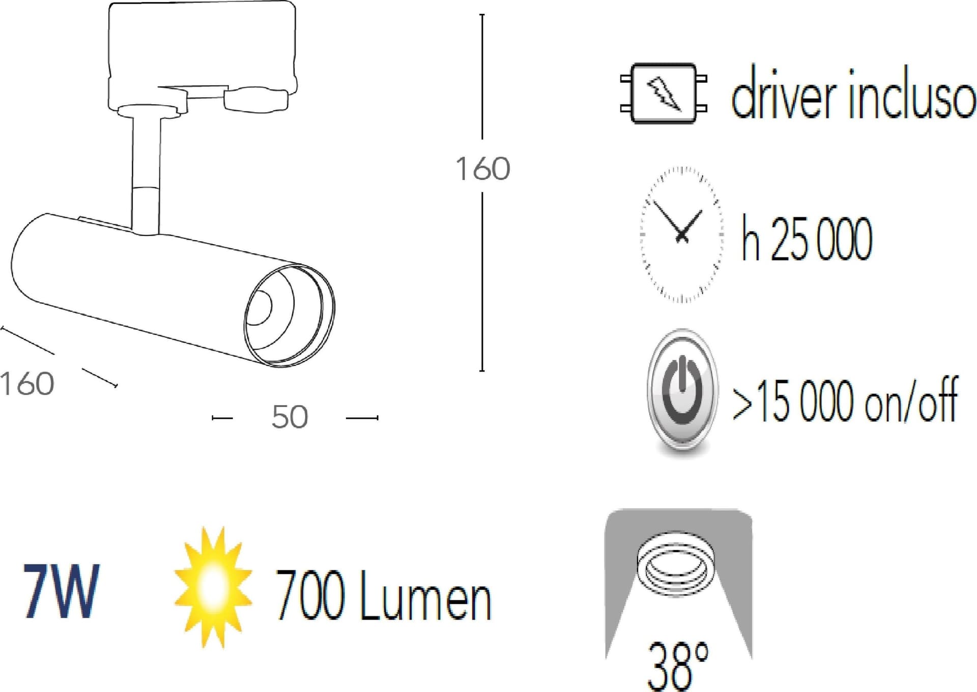 Faretto da soffitto orientabile a led in alluminio nero led cob integrato A+ luce naturale K 7 W - 2