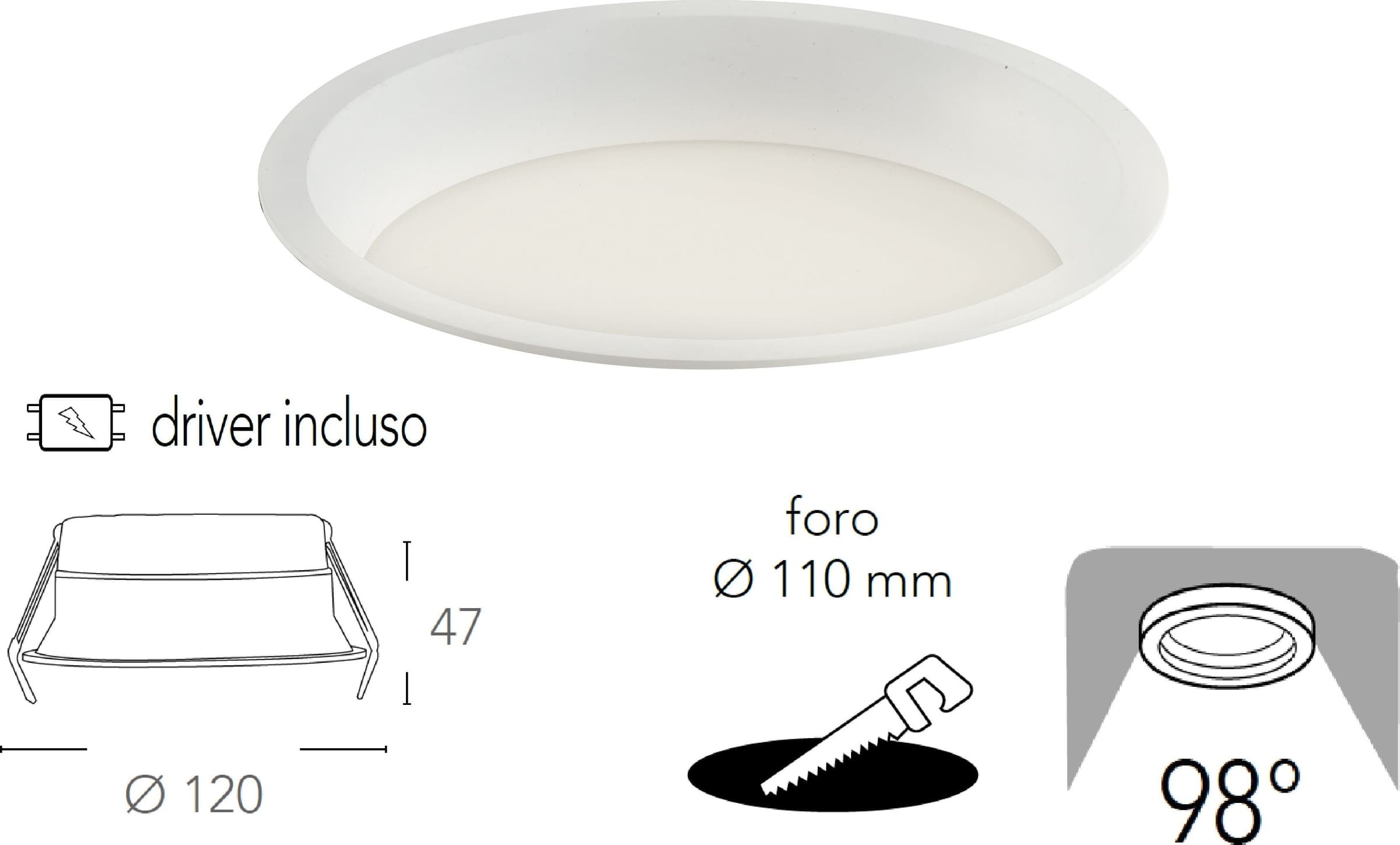 Lampada da incasso tonda in alluminio bianca pressofuso con Led  SMD integrato 5000K- 1600Lm18W - 2