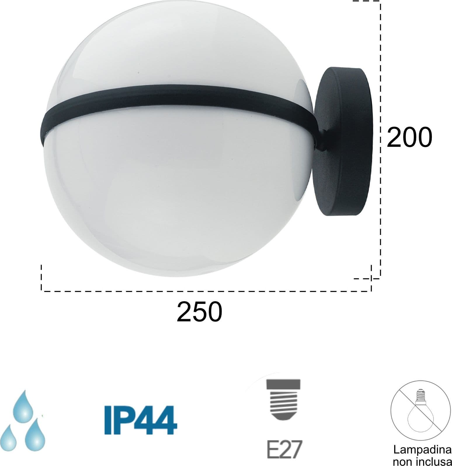 Applique da parete per esterno 60W E27 nera Orb - 2